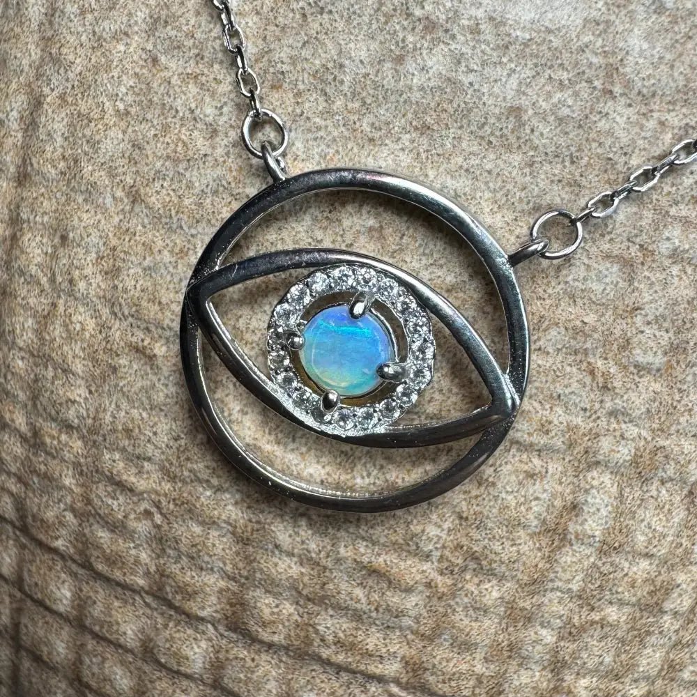 Blue Eye Opal Oasis ~ 0.3ct Lightning Ridge Opal Eye 925 Sterling Silver Pendant Necklace