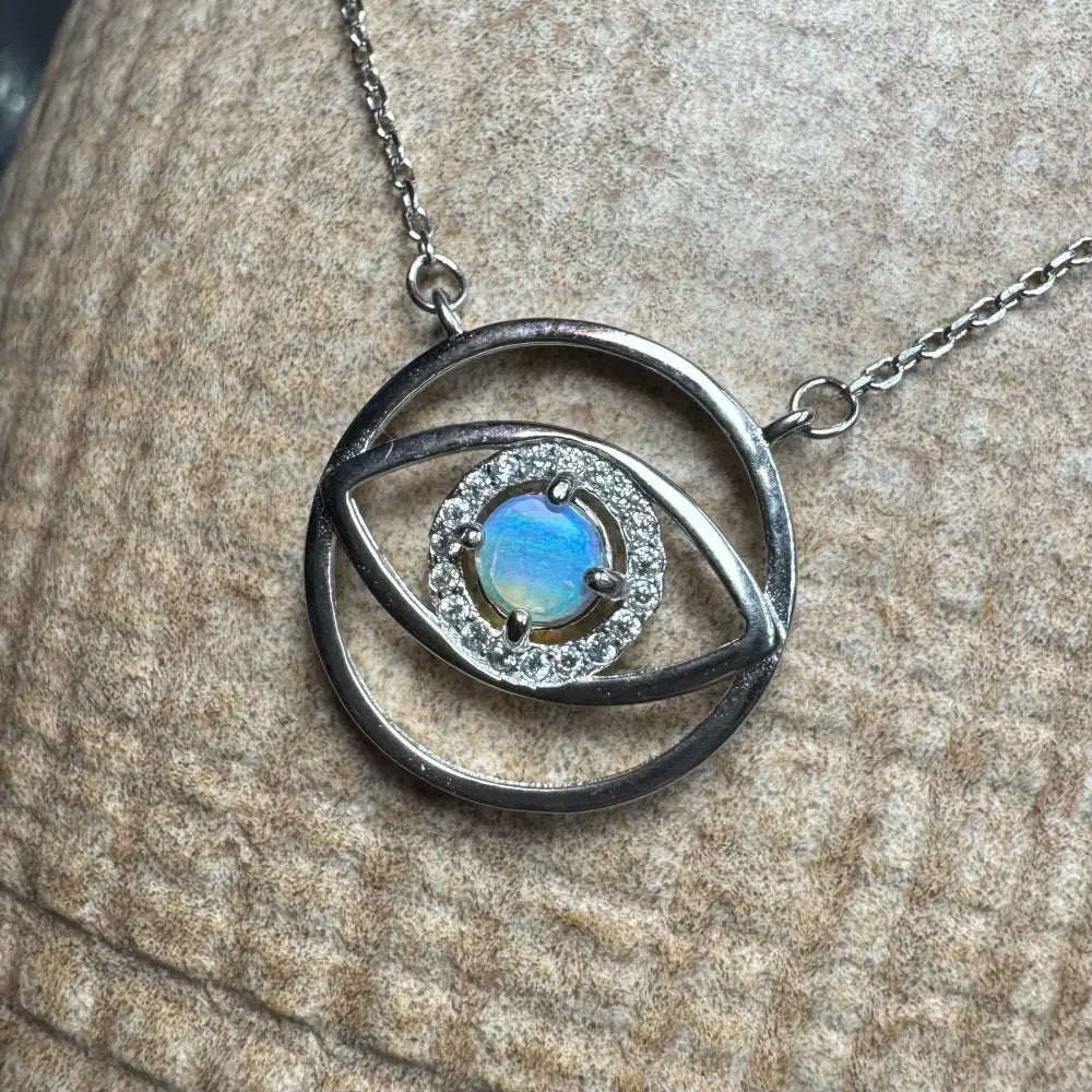 Blue Eye Opal Oasis ~ 0.3ct Lightning Ridge Opal Eye 925 Sterling Silver Pendant Necklace