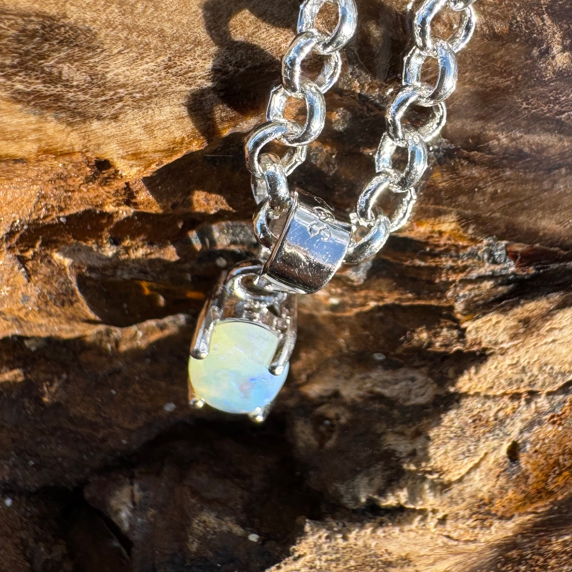 Blue Like Bondi ~ 0.5ct Solid Lightning Ridge Opal 925 Sterling Silver Pendant Necklace