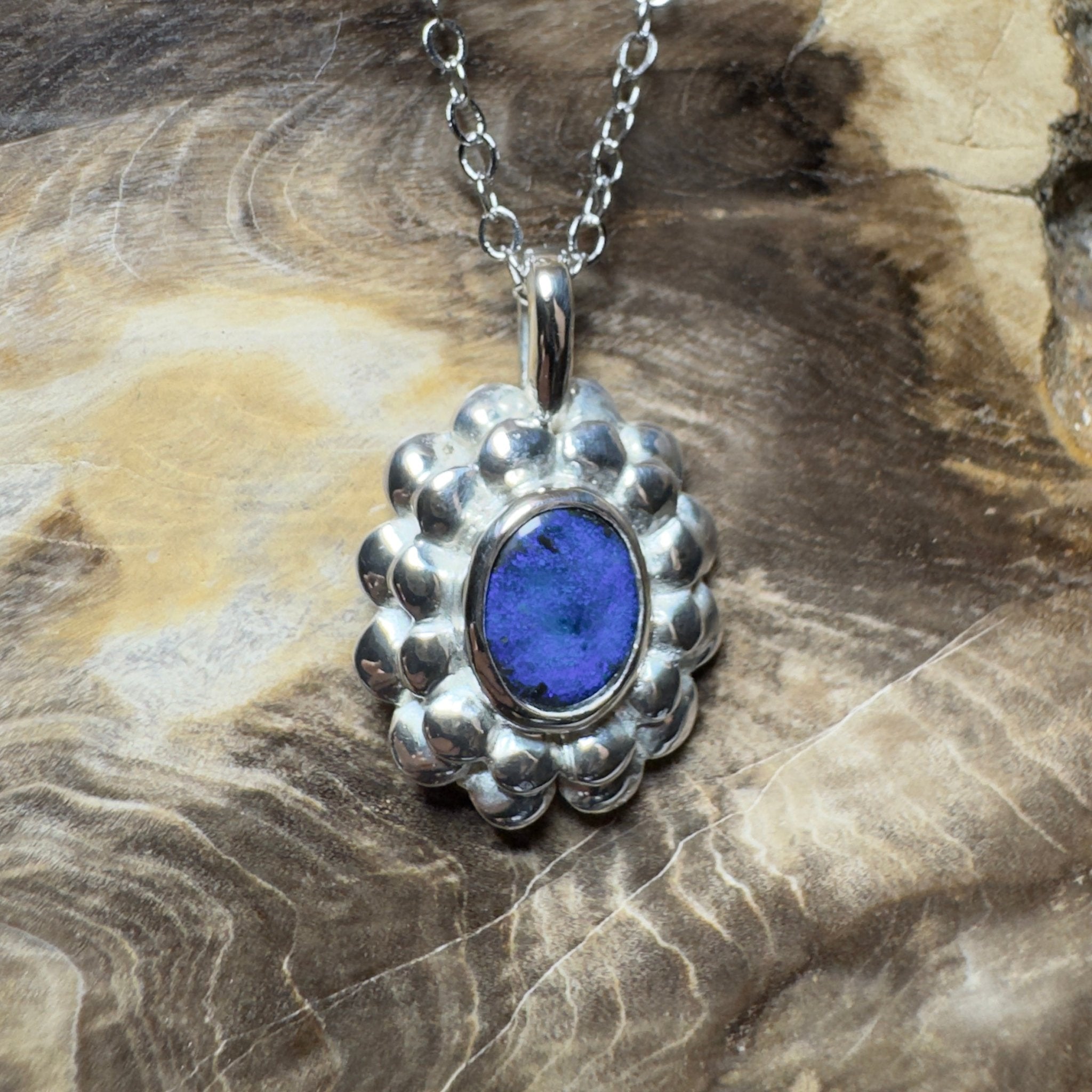 Blue Mountains Star ~ 0.8ct Lightning Ridge Black Opal 925 Silver Pendant