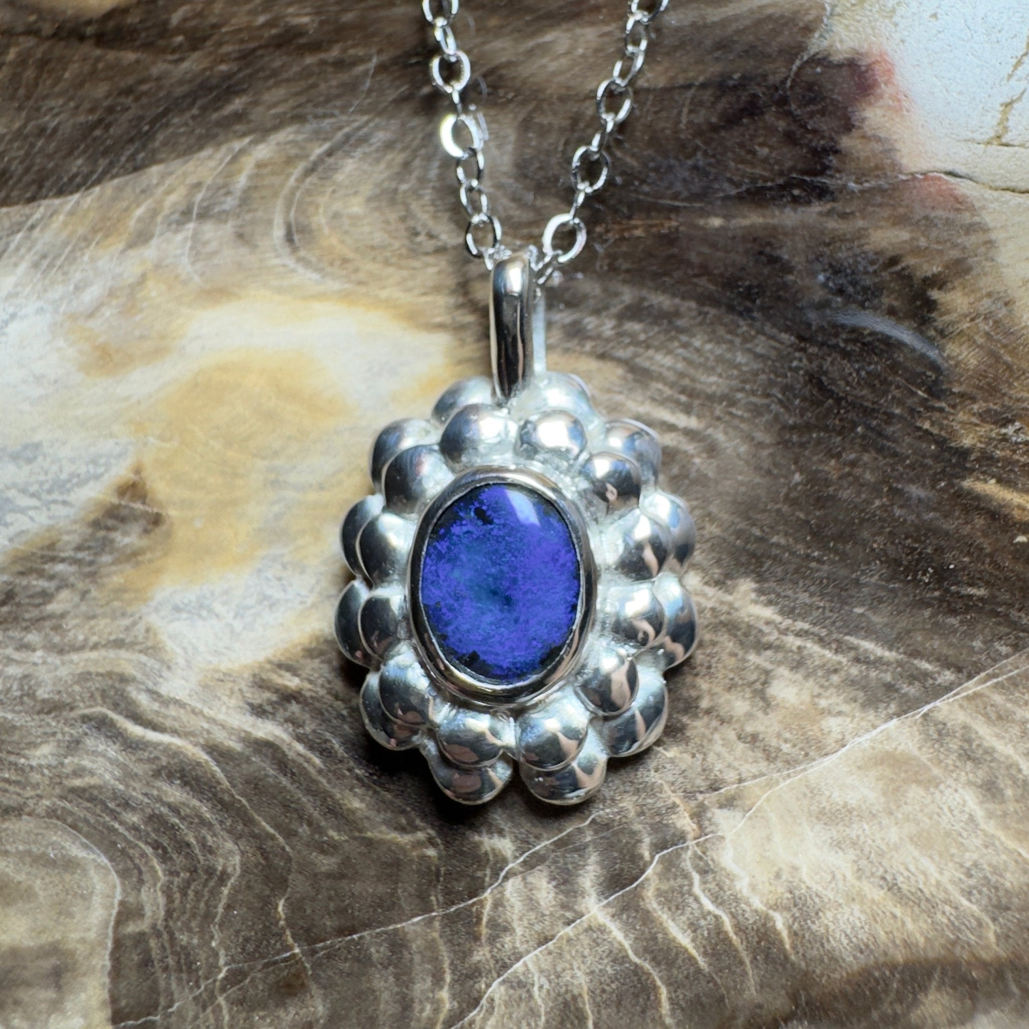 Blue Mountains Star ~ 0.8ct Lightning Ridge Black Opal 925 Silver Pendant