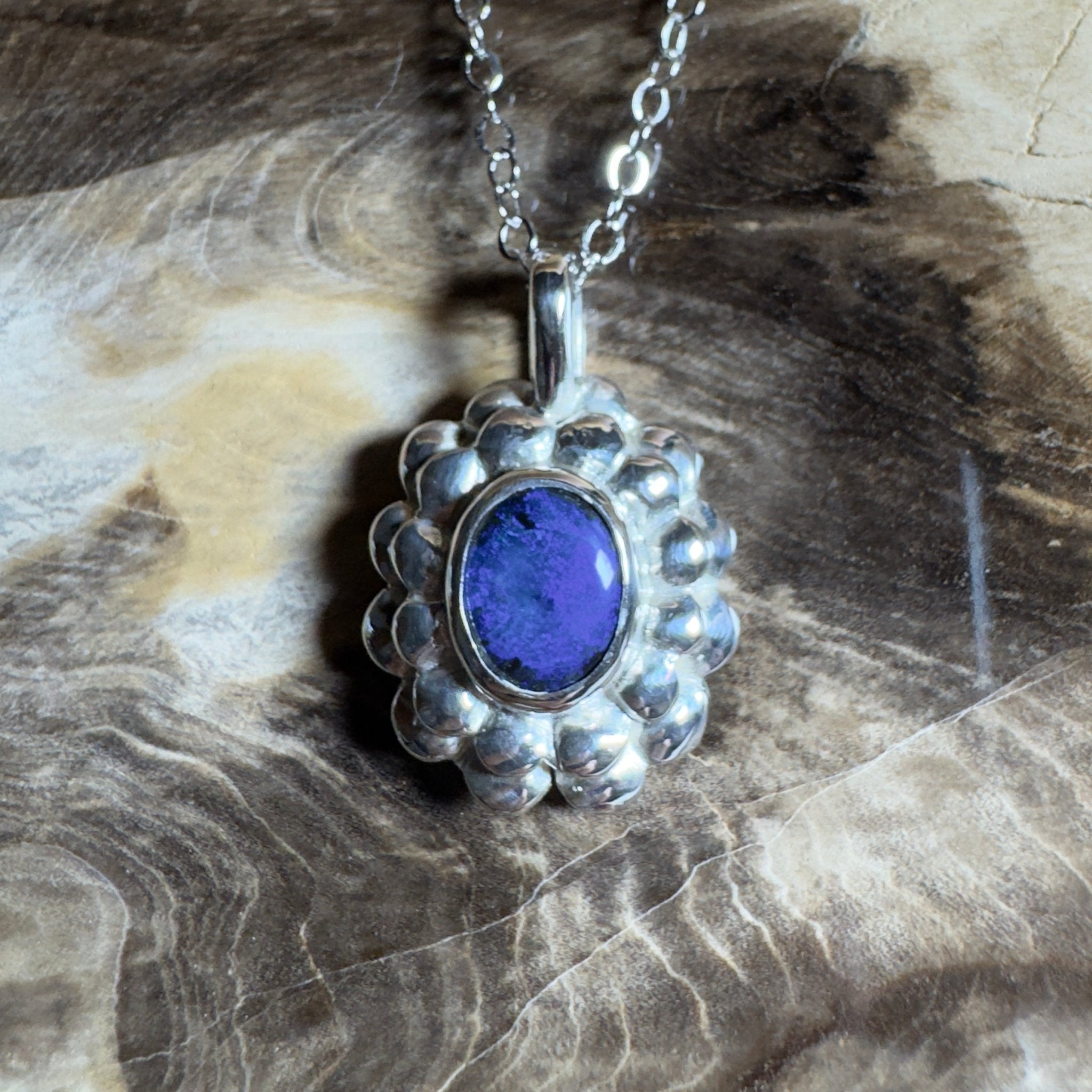 Blue Mountains Star ~ 0.8ct Lightning Ridge Black Opal 925 Silver Pendant