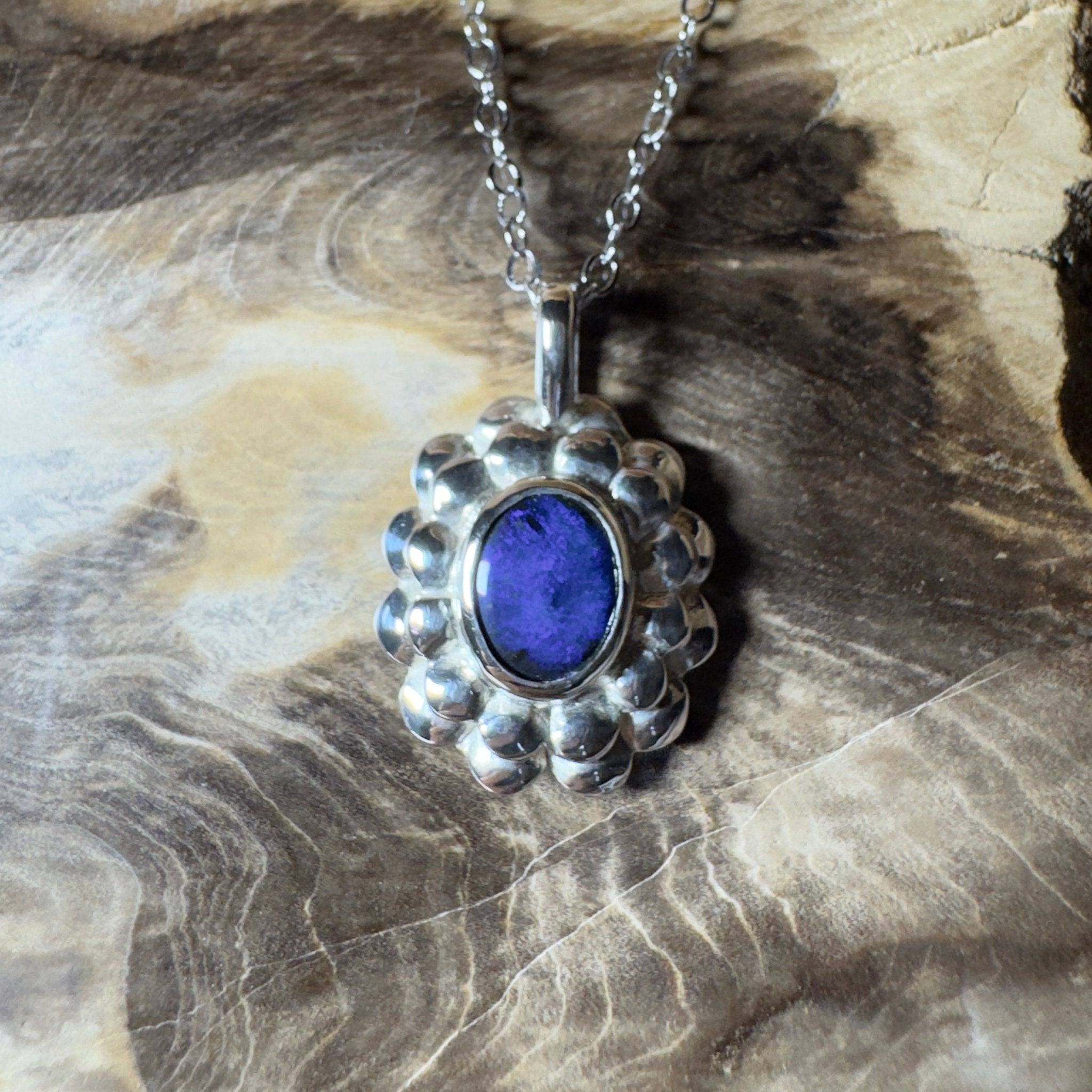 Blue Mountains Star ~ 0.8ct Lightning Ridge Black Opal 925 Silver Pendant