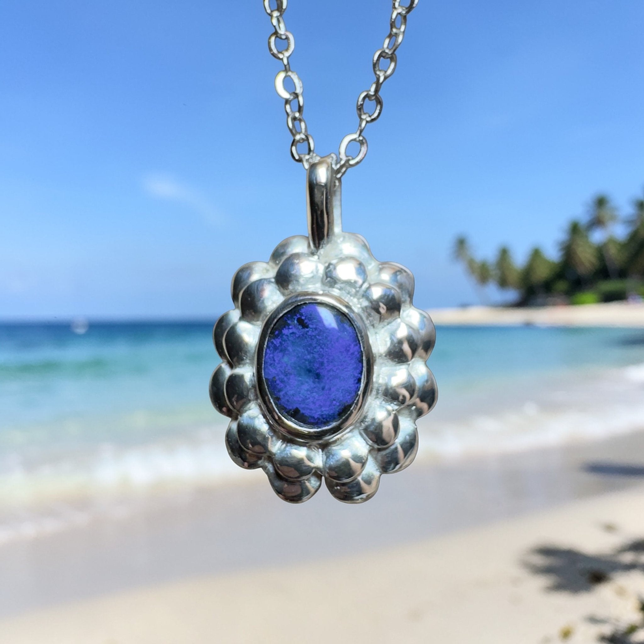 Blue Mountains Star ~ 0.8ct Lightning Ridge Black Opal 925 Silver Pendant