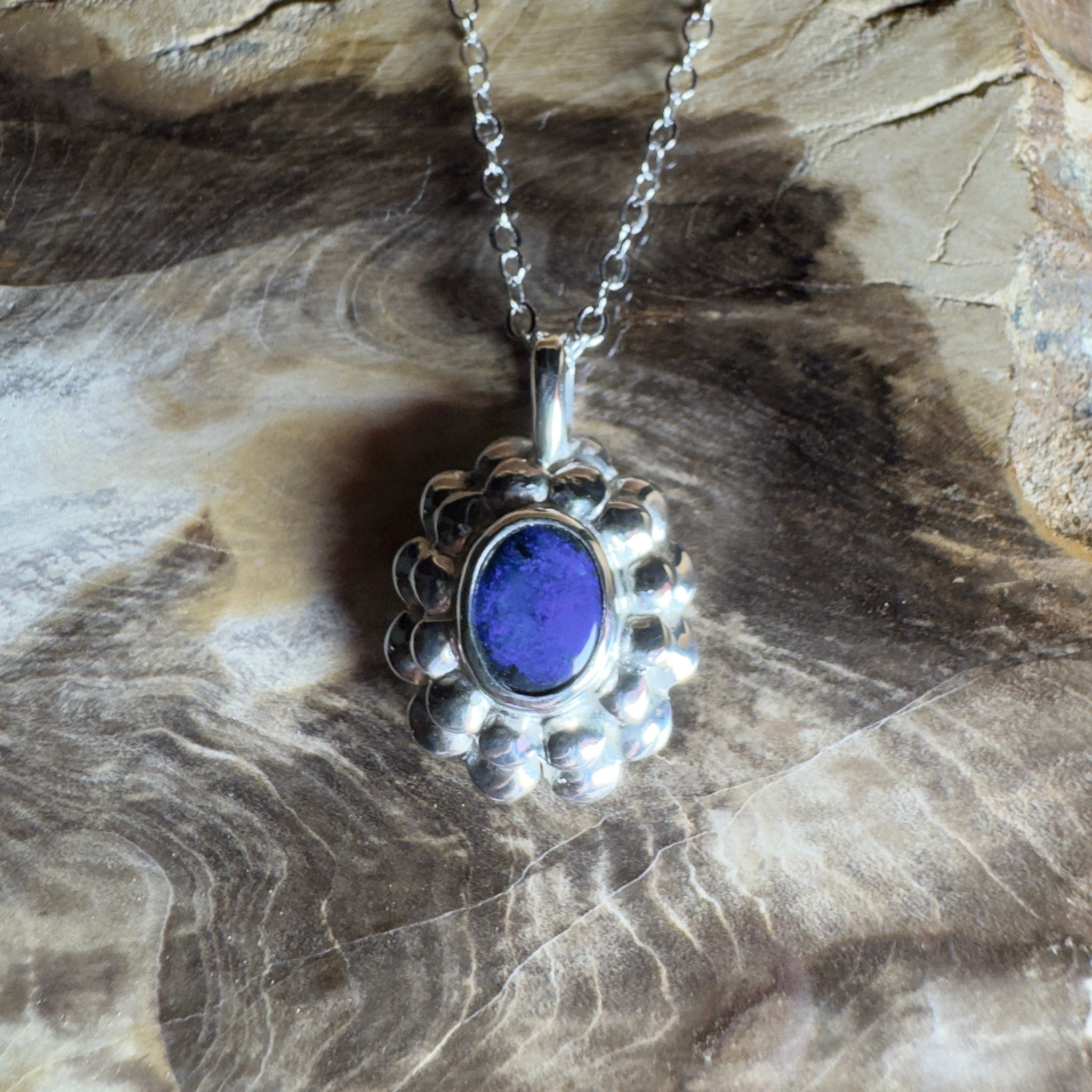 Blue Mountains Star ~ 0.8ct Lightning Ridge Black Opal 925 Silver Pendant