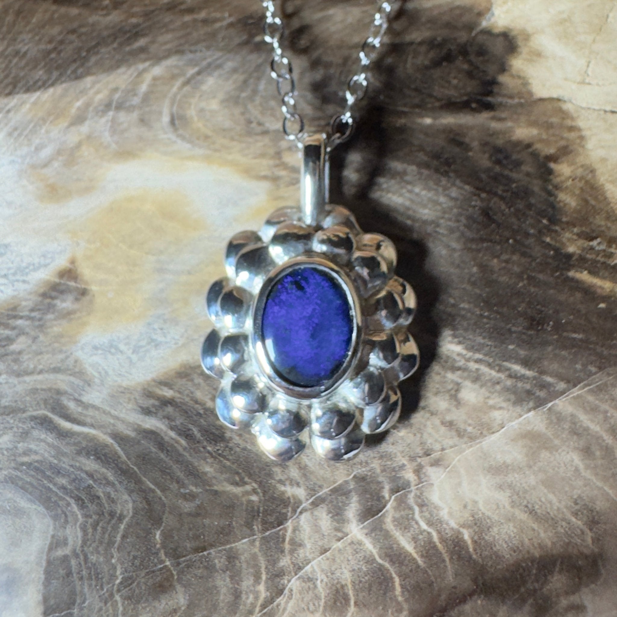 Blue Mountains Star ~ 0.8ct Lightning Ridge Black Opal 925 Silver Pendant