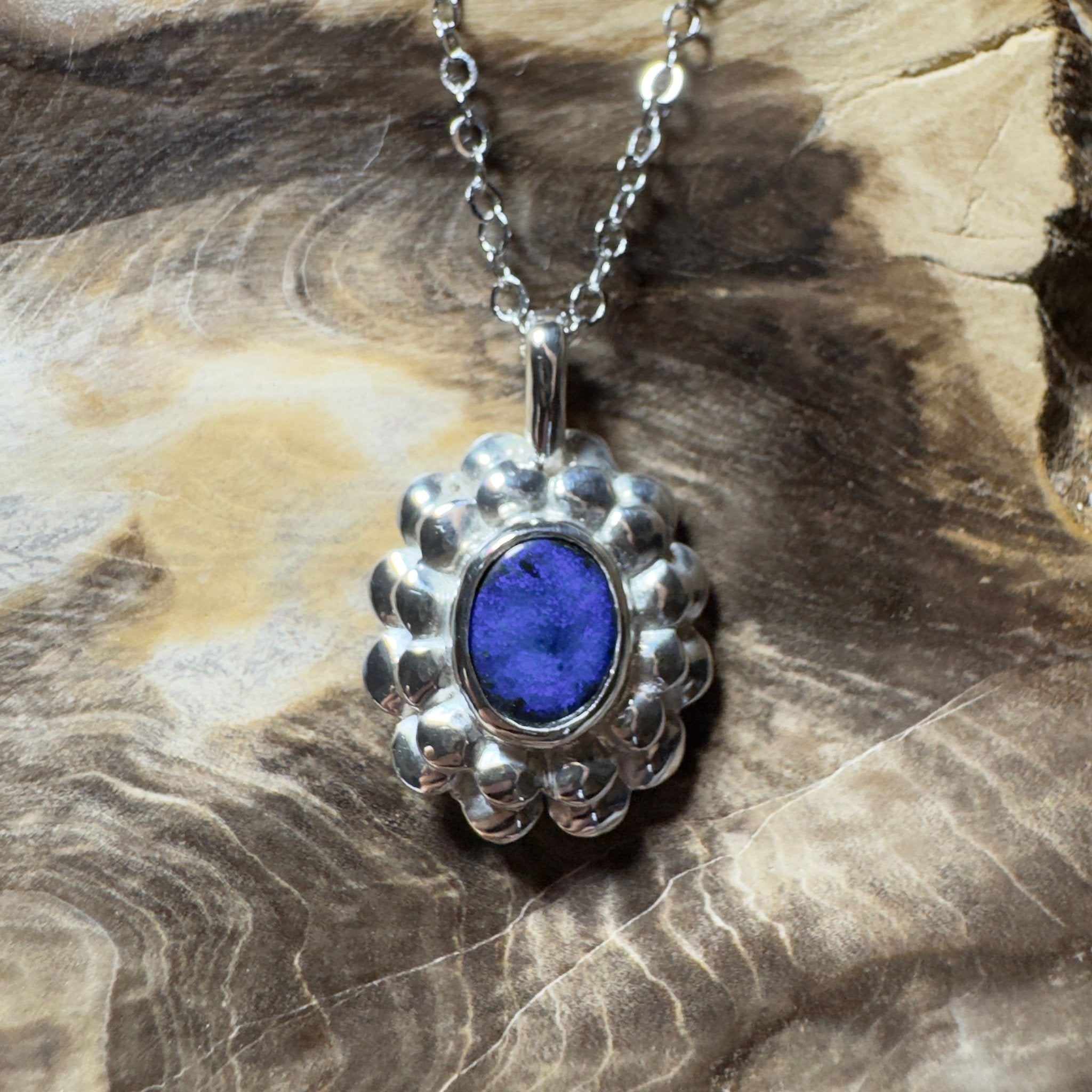 Blue Mountains Star ~ 0.8ct Lightning Ridge Black Opal 925 Silver Pendant