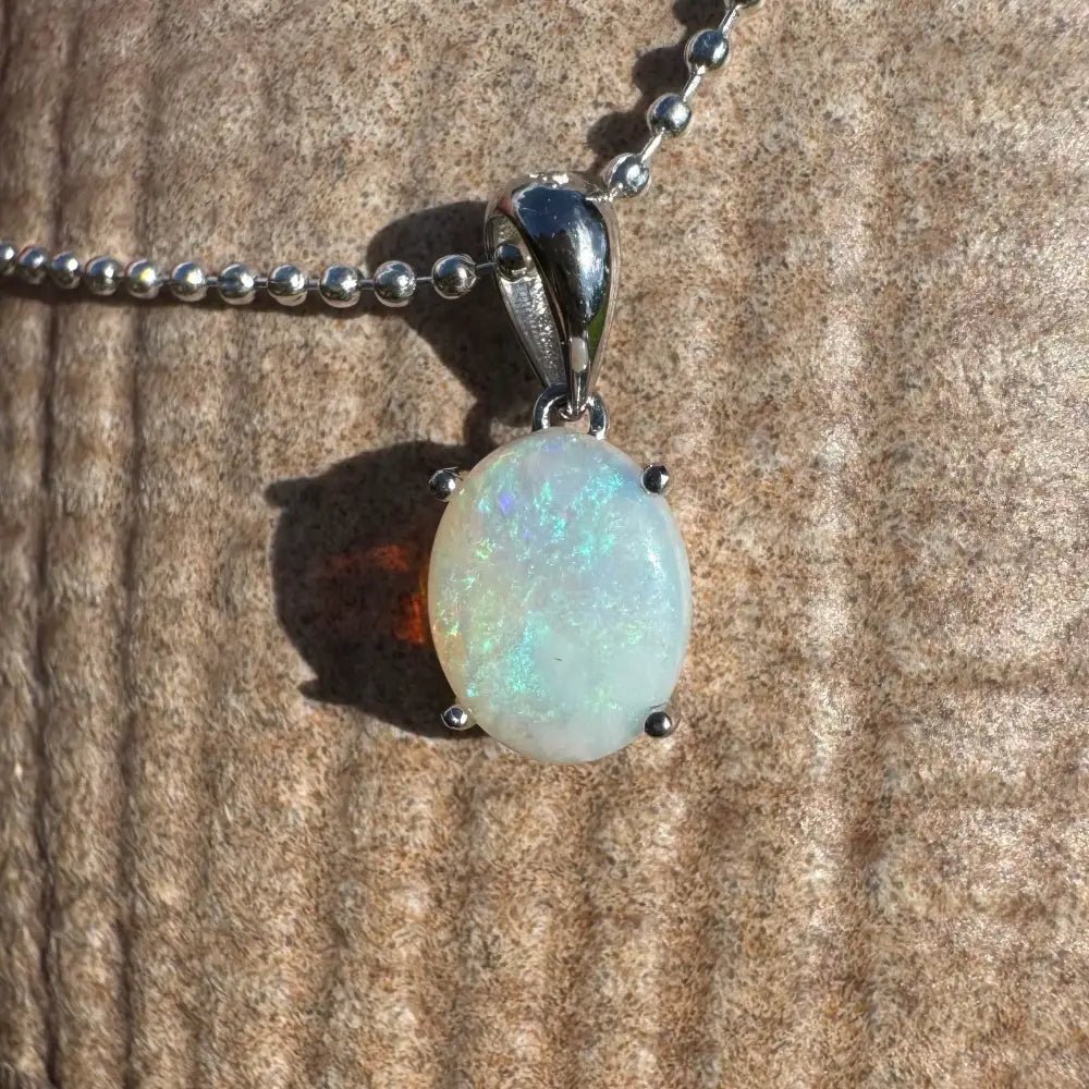 ‘Blue Sky' ~ Handcrafted 1.4ct Solid Lightning Ridge Opal 925 Sterling Silver Pendant Necklace