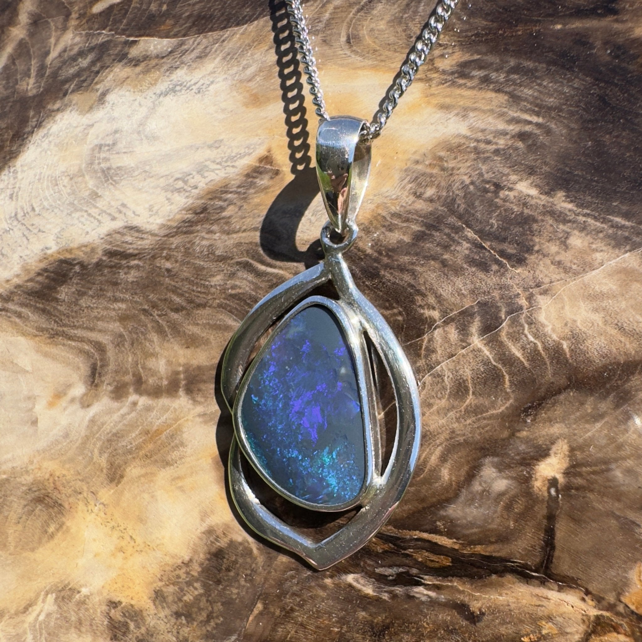 Blue Trench Glow ~ 4.9ct Lightning Ridge Semi Black Opal 925 Silver Pendant