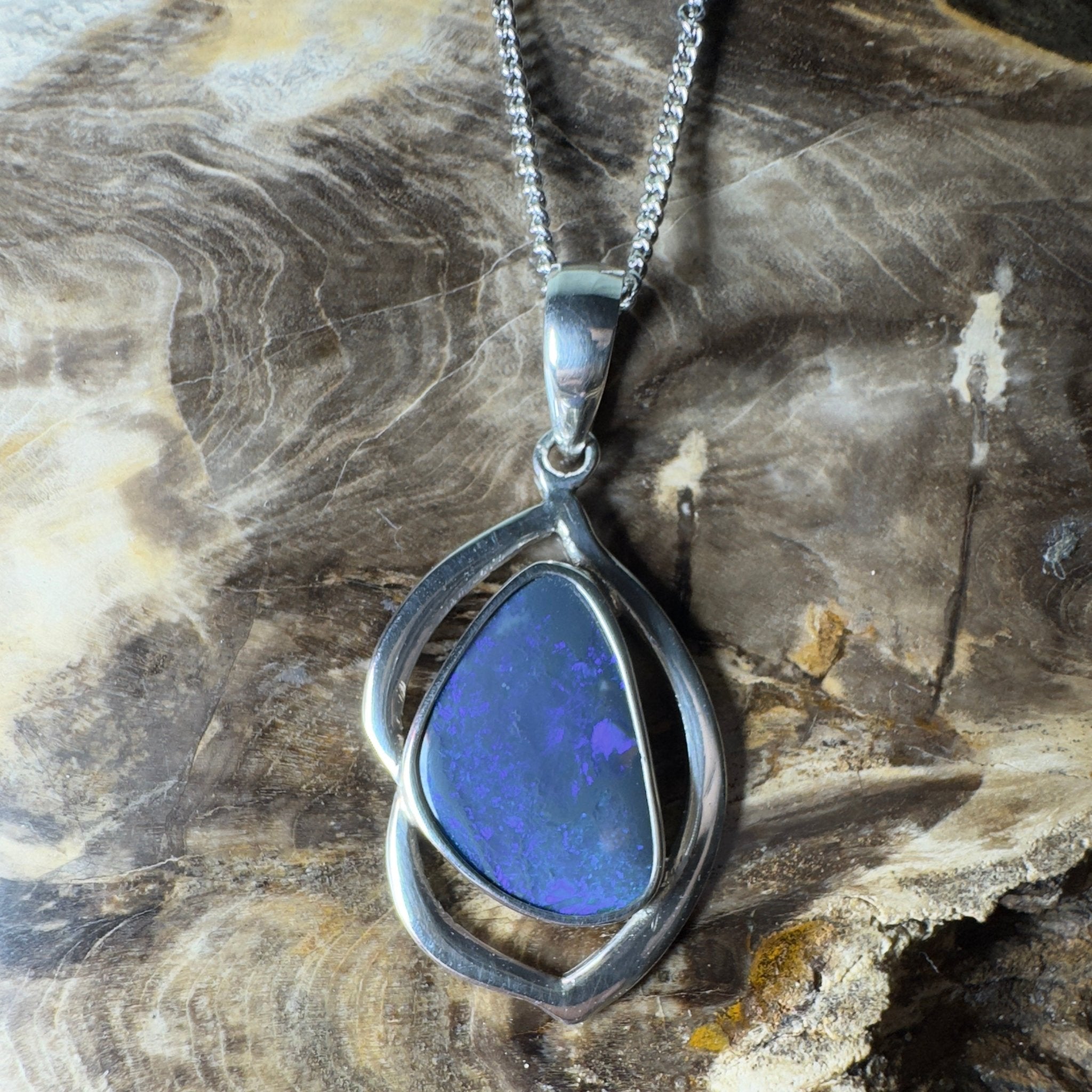 Blue Trench Glow ~ 4.9ct Lightning Ridge Semi Black Opal 925 Silver Pendant