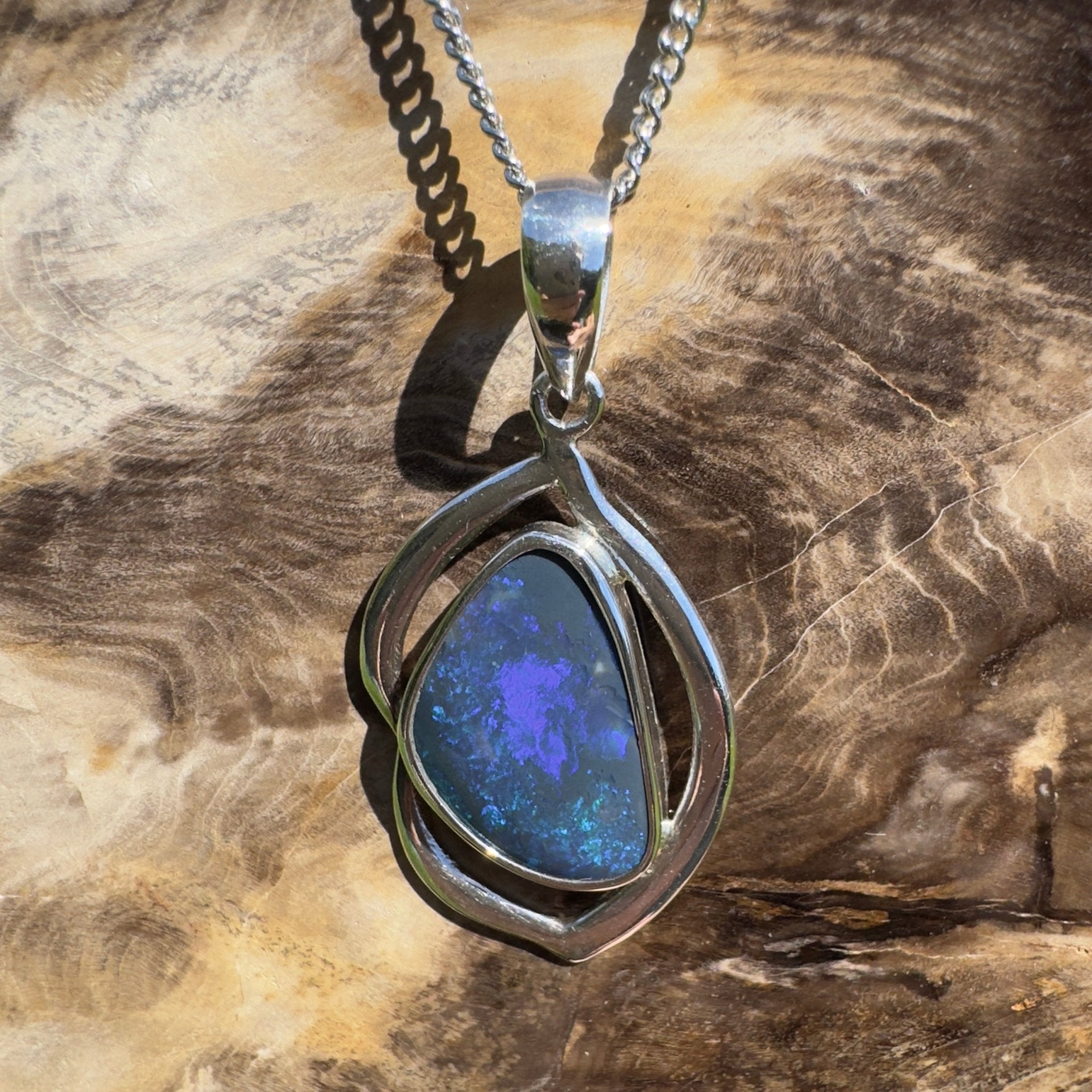 Blue Trench Glow ~ 4.9ct Lightning Ridge Semi Black Opal 925 Silver Pendant