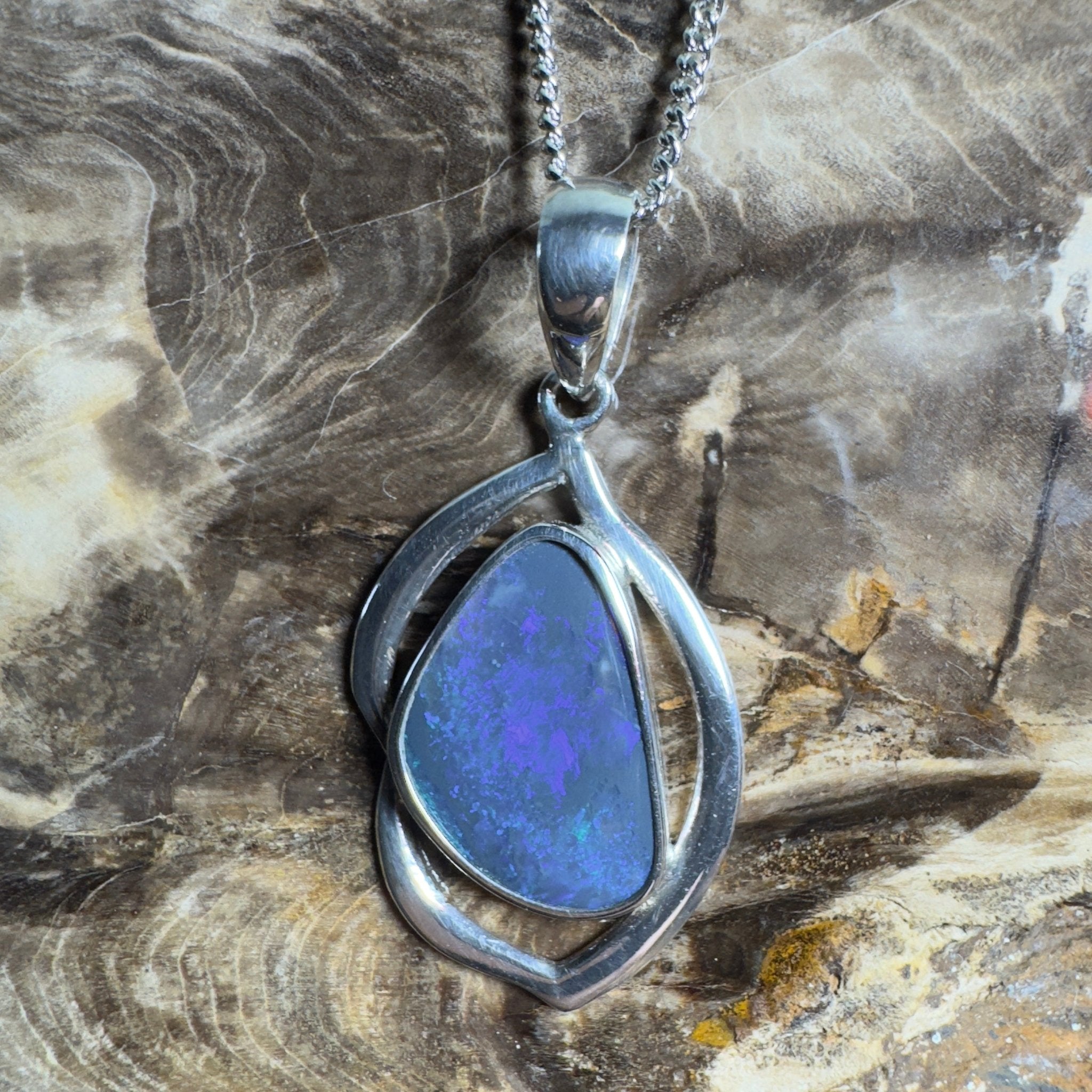 Blue Trench Glow ~ 4.9ct Lightning Ridge Semi Black Opal 925 Silver Pendant