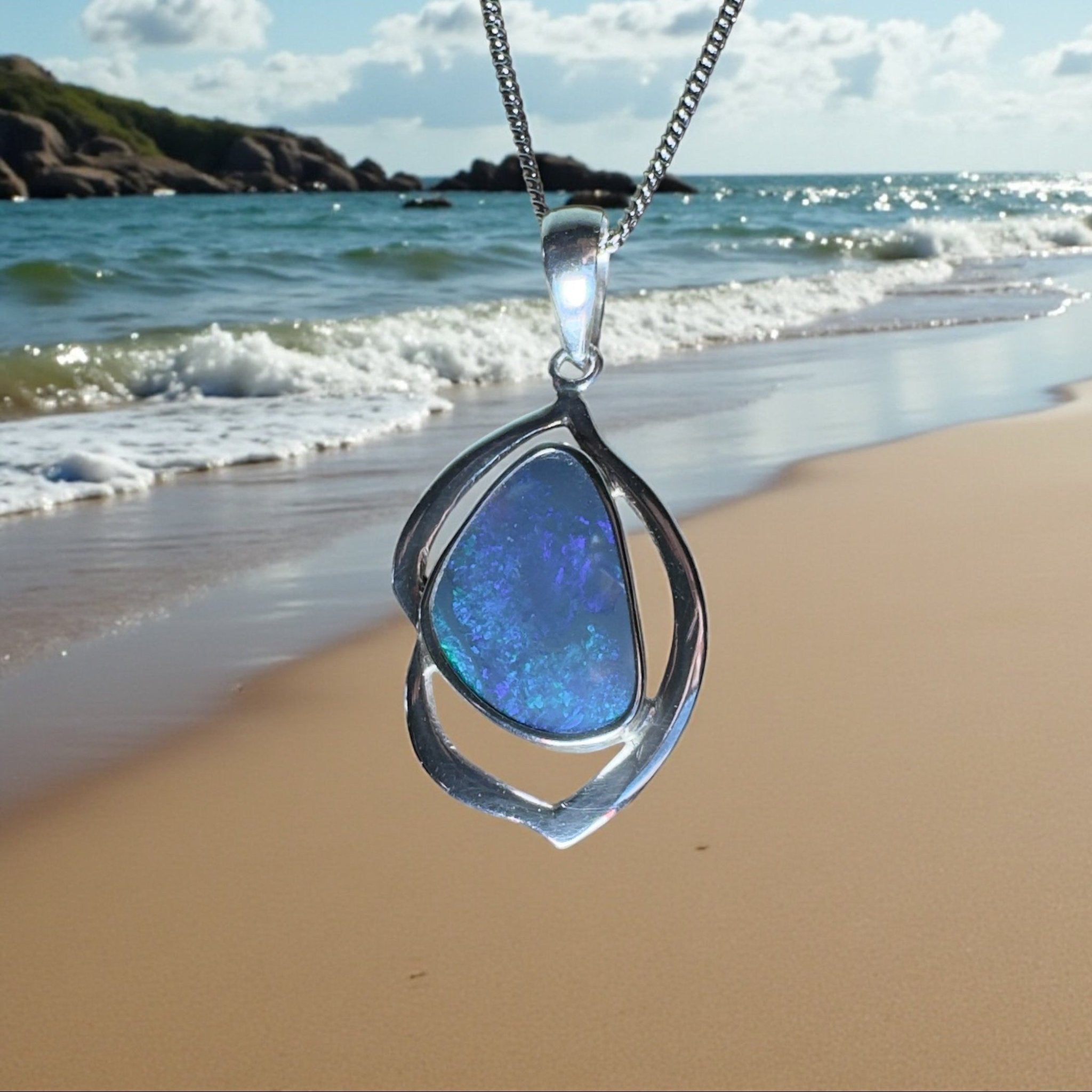 Blue Trench Glow ~ 4.9ct Lightning Ridge Semi Black Opal 925 Silver Pendant