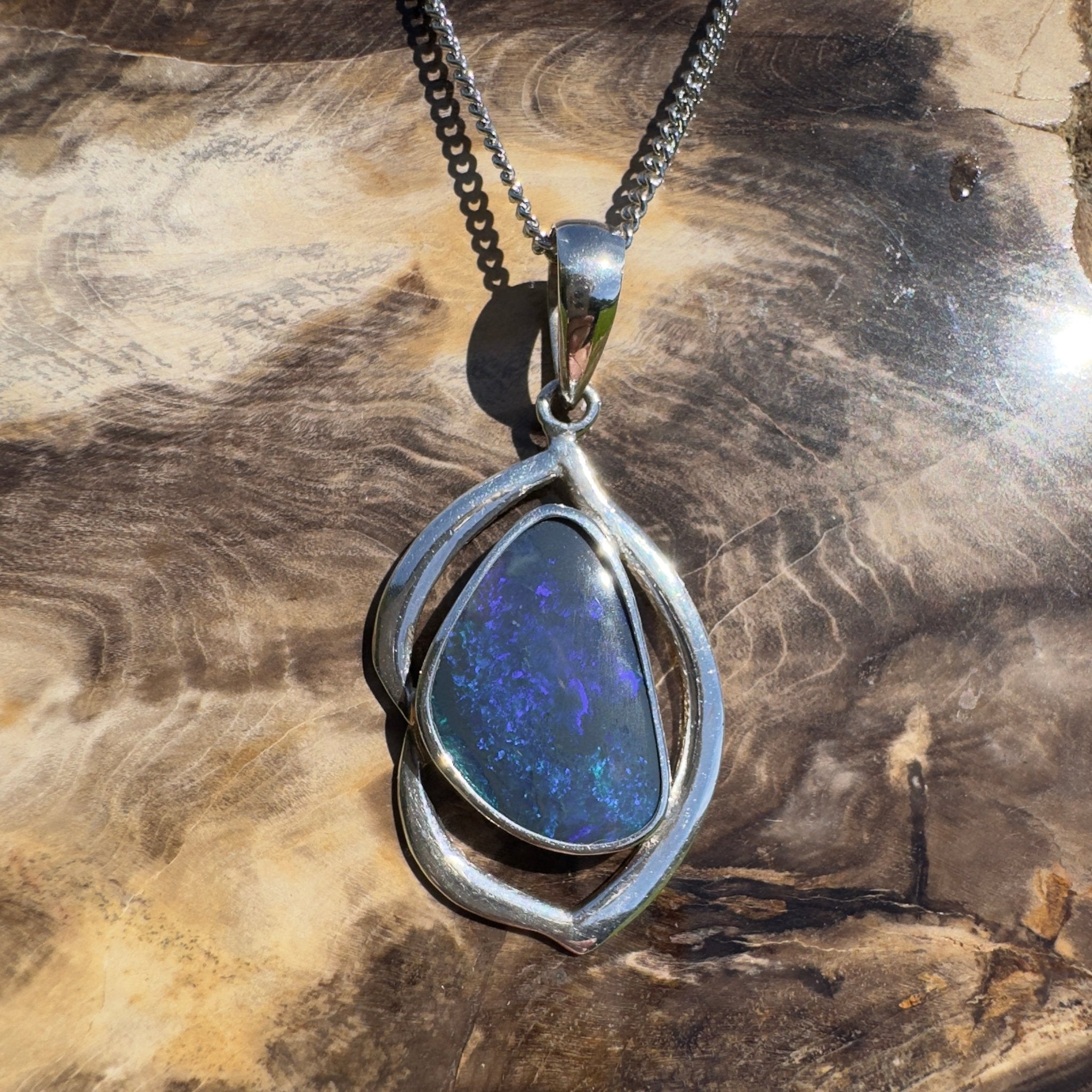 Blue Trench Glow ~ 4.9ct Lightning Ridge Semi Black Opal 925 Silver Pendant