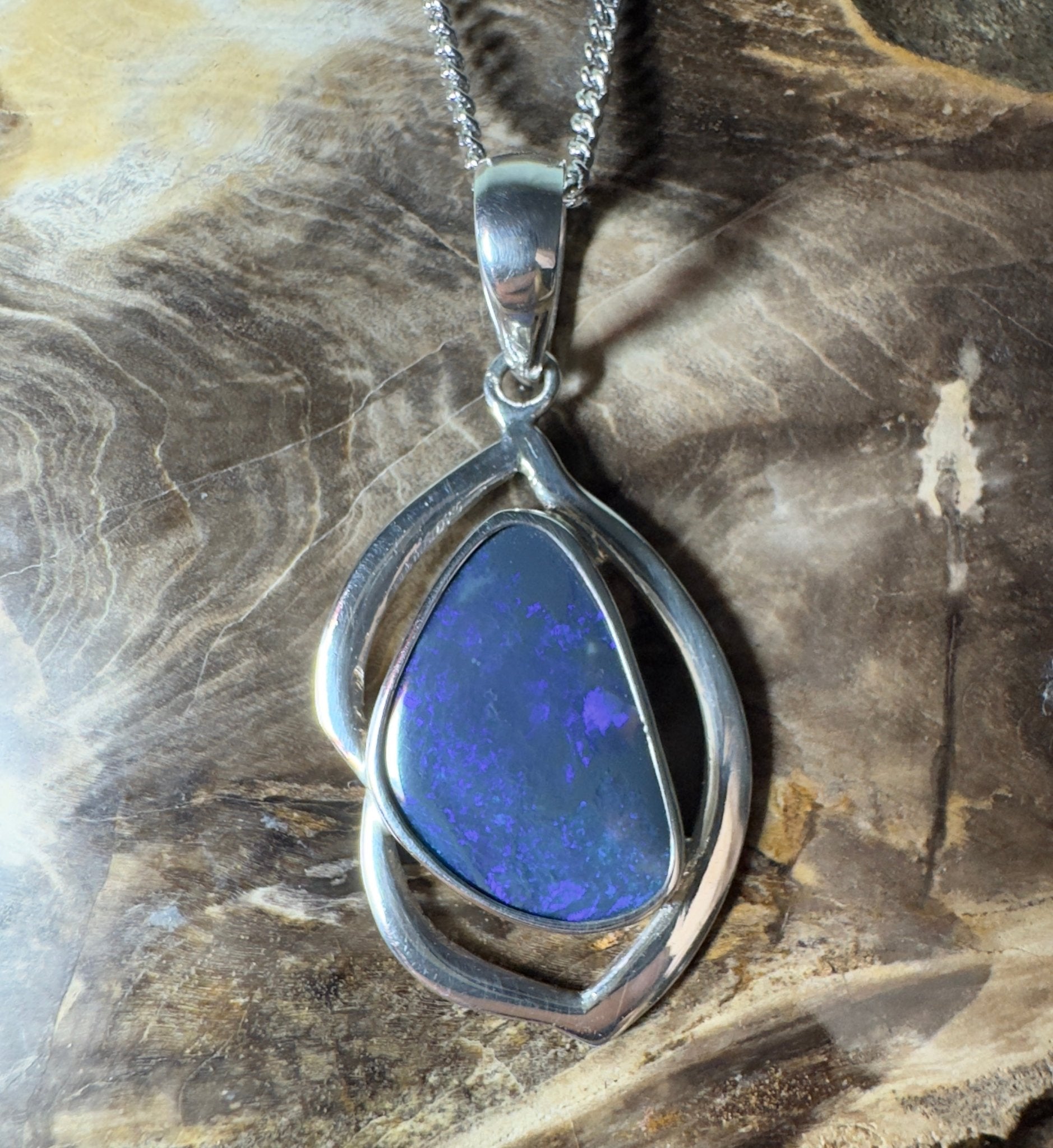 Blue Trench Glow ~ 4.9ct Lightning Ridge Semi Black Opal 925 Silver Pendant