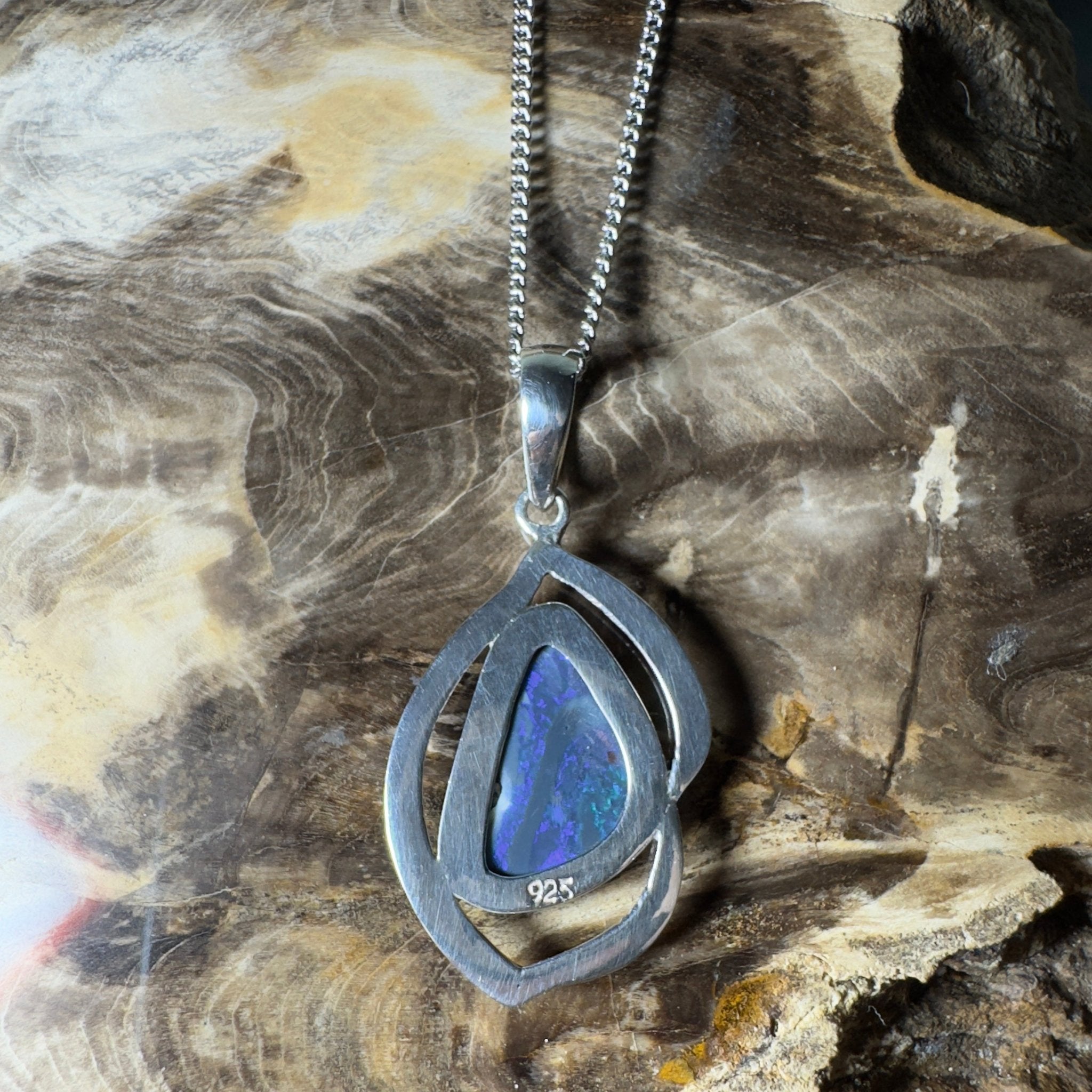 Blue Trench Glow ~ 4.9ct Lightning Ridge Semi Black Opal 925 Silver Pendant