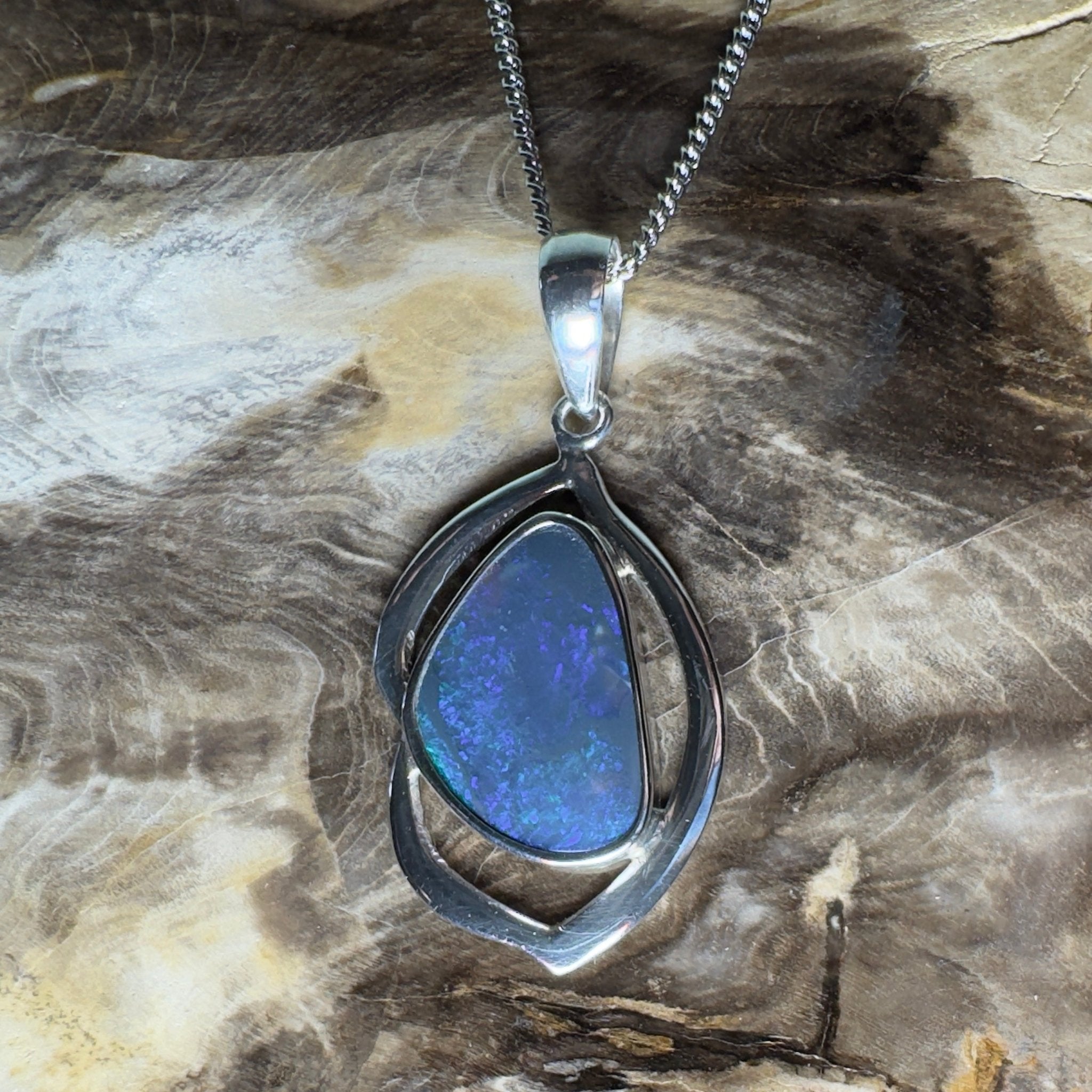 Blue Trench Glow ~ 4.9ct Lightning Ridge Semi Black Opal 925 Silver Pendant