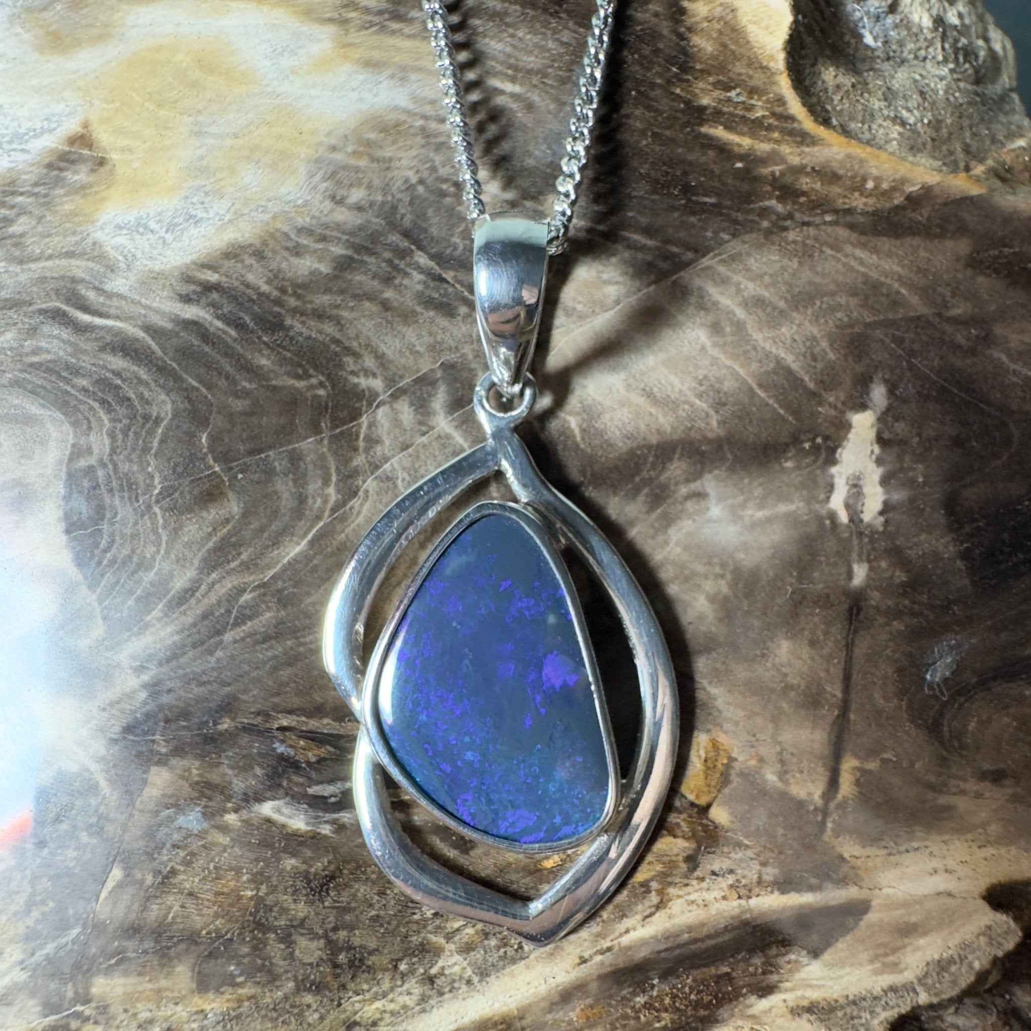 Blue Trench Glow ~ 4.9ct Lightning Ridge Semi Black Opal 925 Silver Pendant