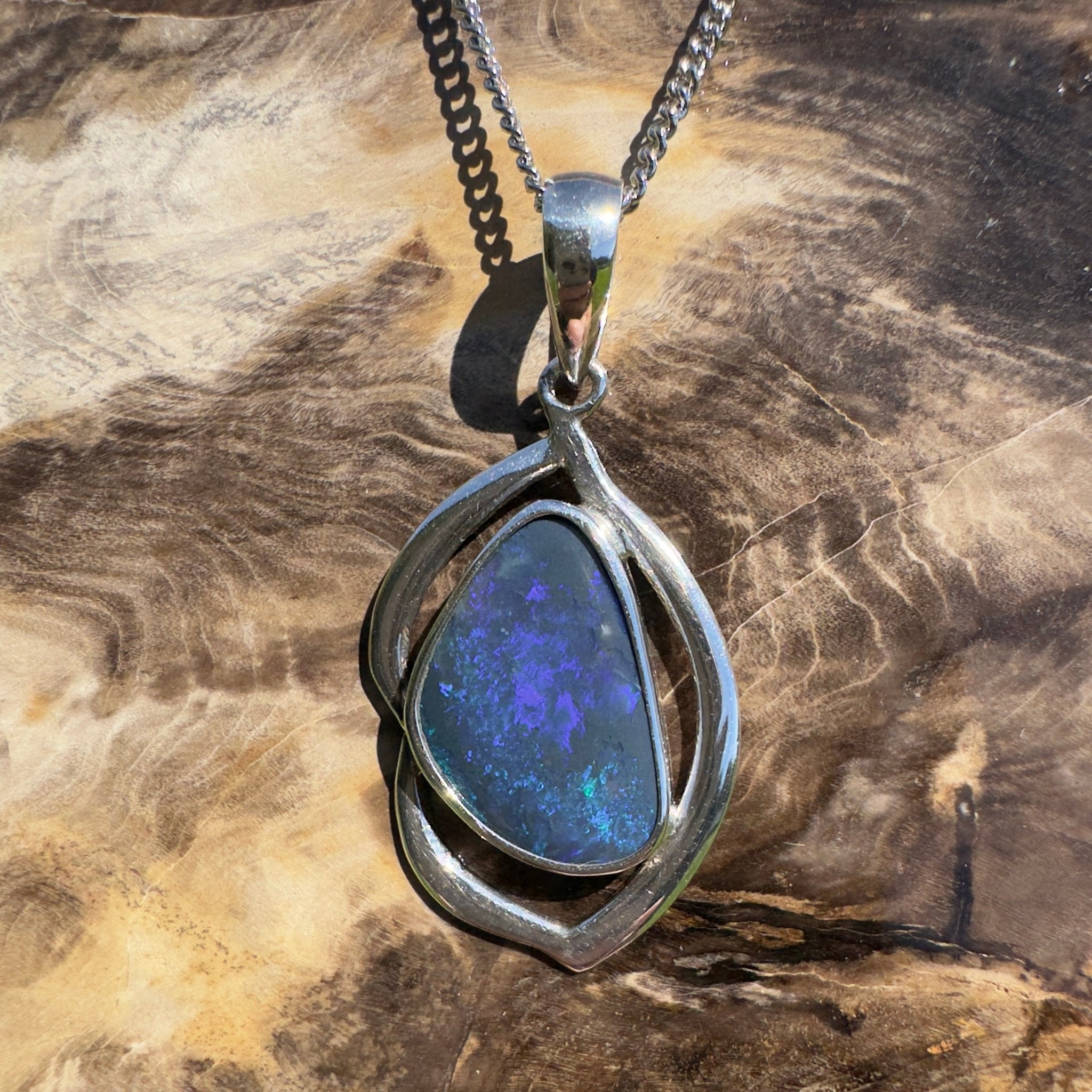 Blue Trench Glow ~ 4.9ct Lightning Ridge Semi Black Opal 925 Silver Pendant