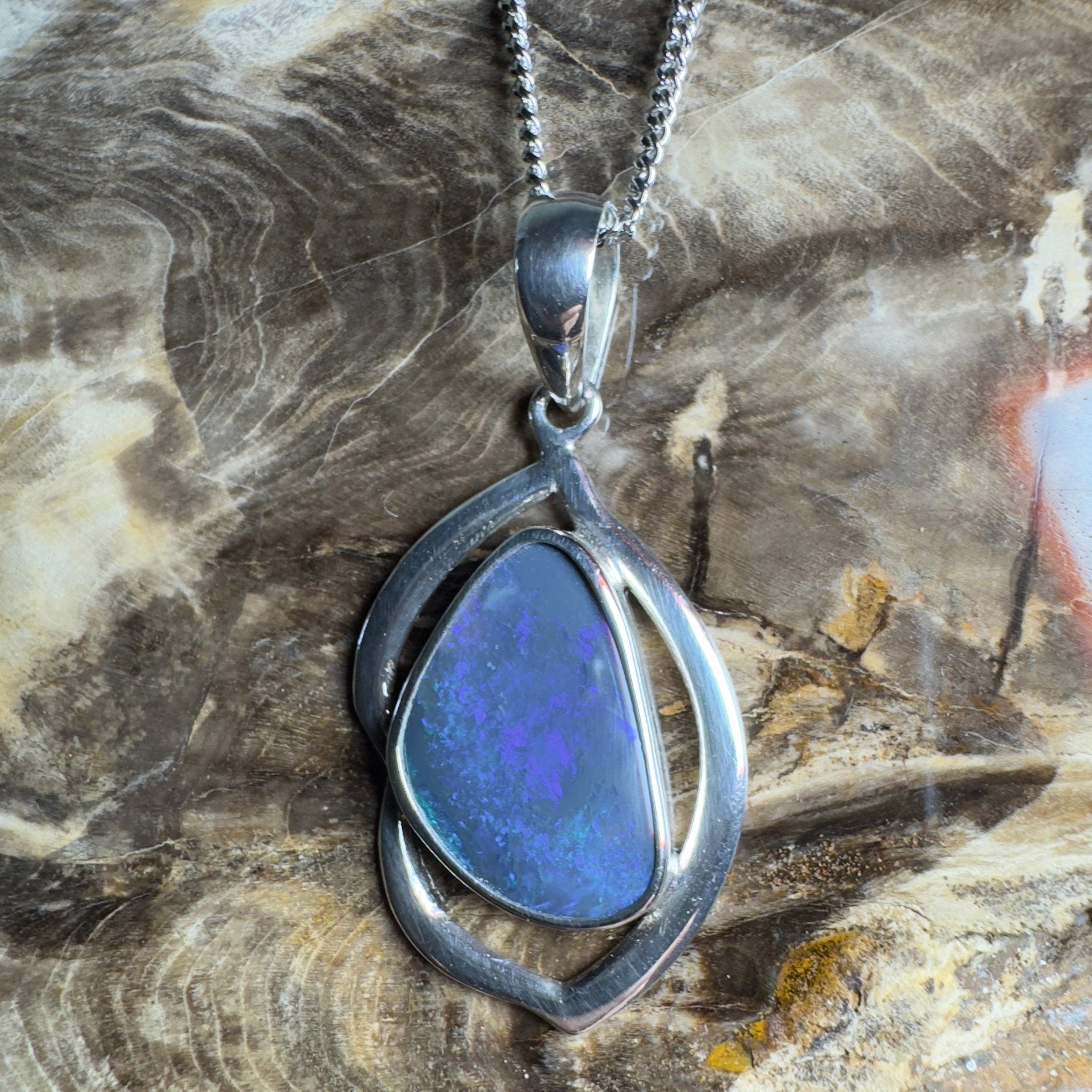 Blue Trench Glow ~ 4.9ct Lightning Ridge Semi Black Opal 925 Silver Pendant