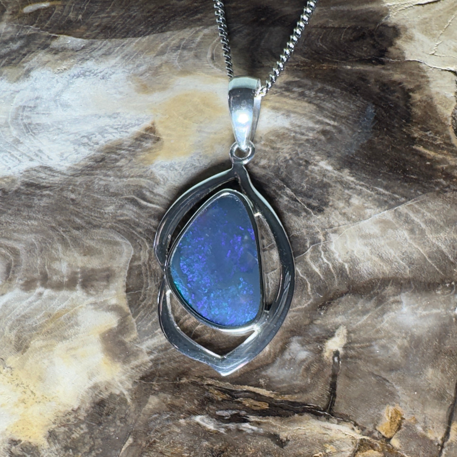 Blue Trench Glow ~ 4.9ct Lightning Ridge Semi Black Opal 925 Silver Pendant
