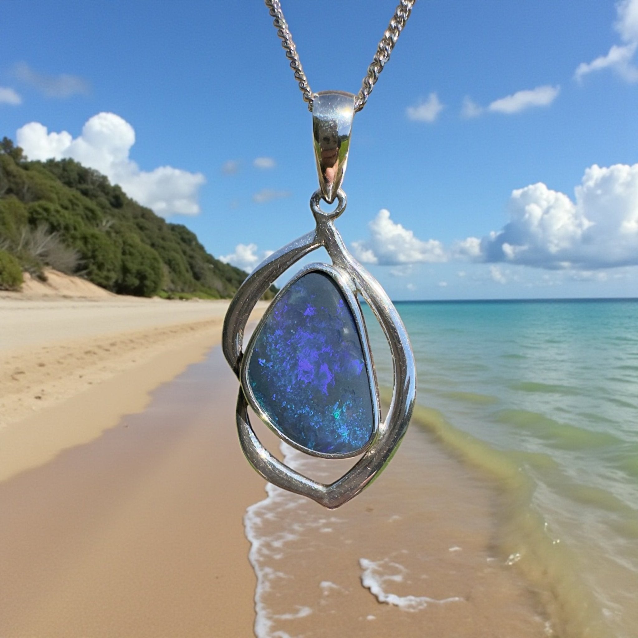 Blue Trench Glow ~ 4.9ct Lightning Ridge Semi Black Opal 925 Silver Pendant