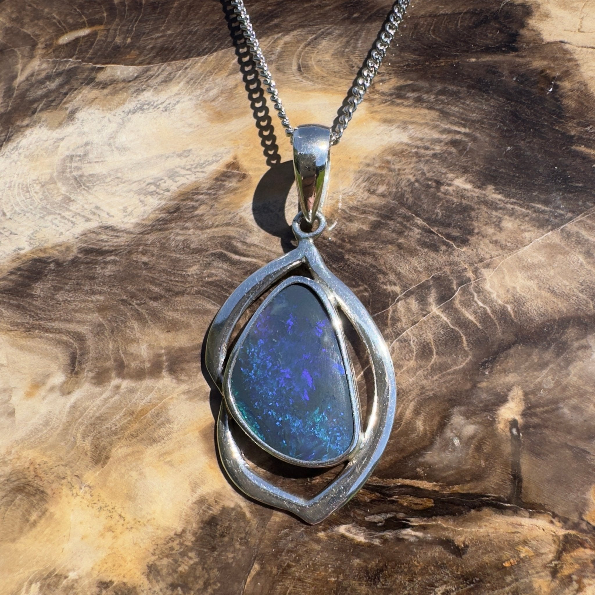 Blue Trench Glow ~ 4.9ct Lightning Ridge Semi Black Opal 925 Silver Pendant