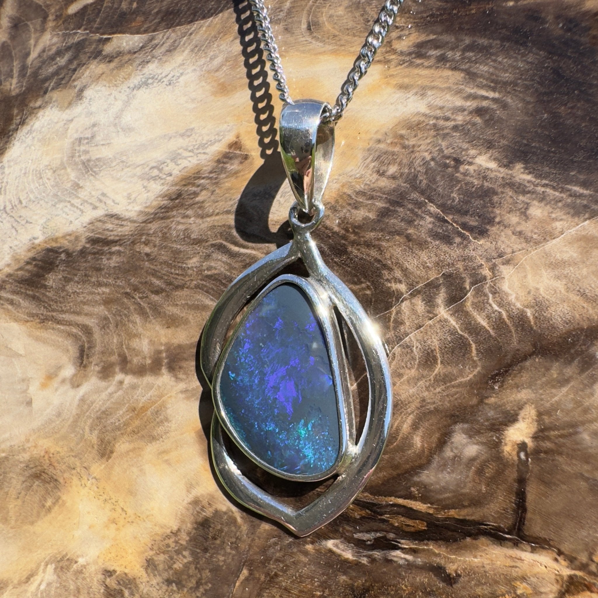 Blue Trench Glow ~ 4.9ct Lightning Ridge Semi Black Opal 925 Silver Pendant