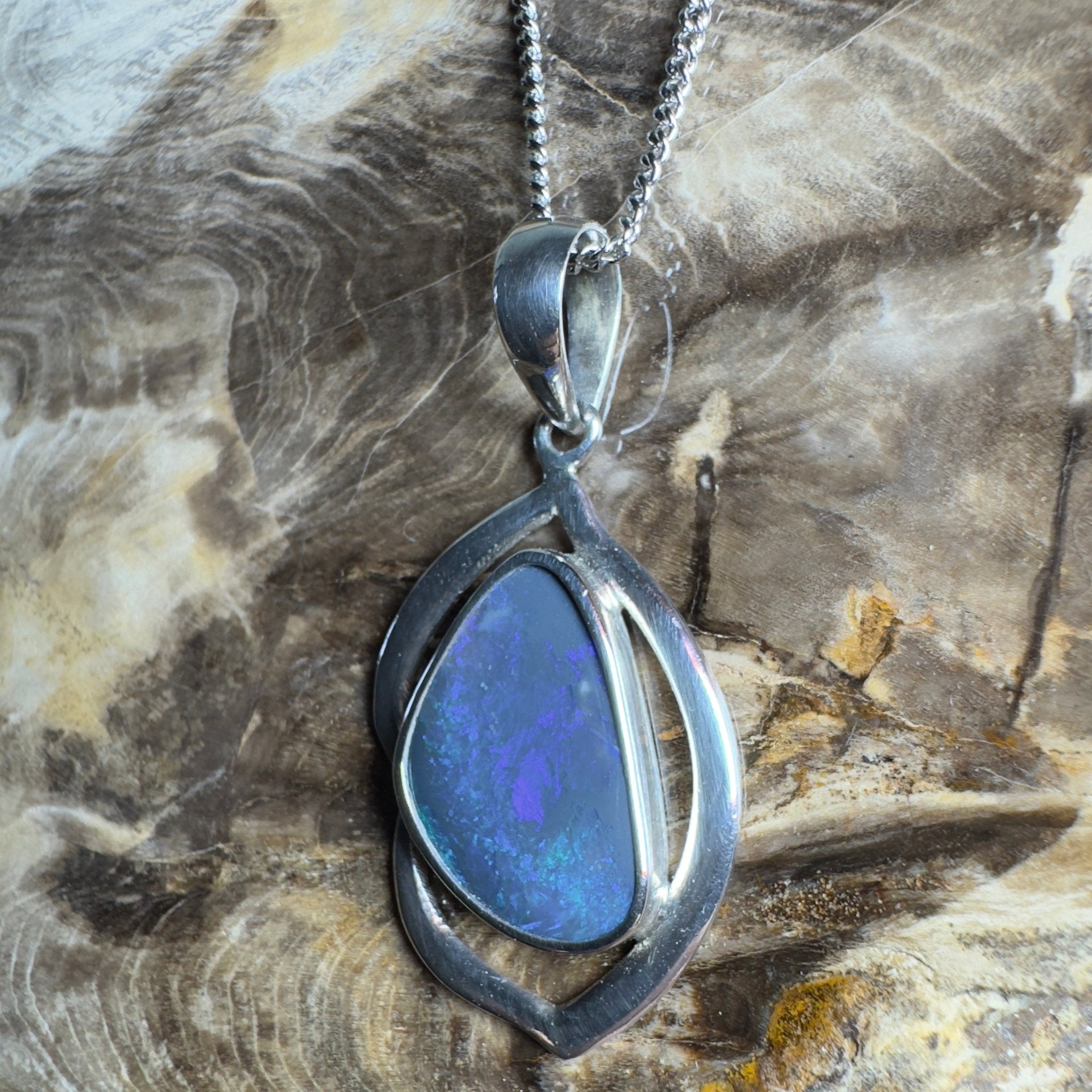Blue Trench Glow ~ 4.9ct Lightning Ridge Semi Black Opal 925 Silver Pendant
