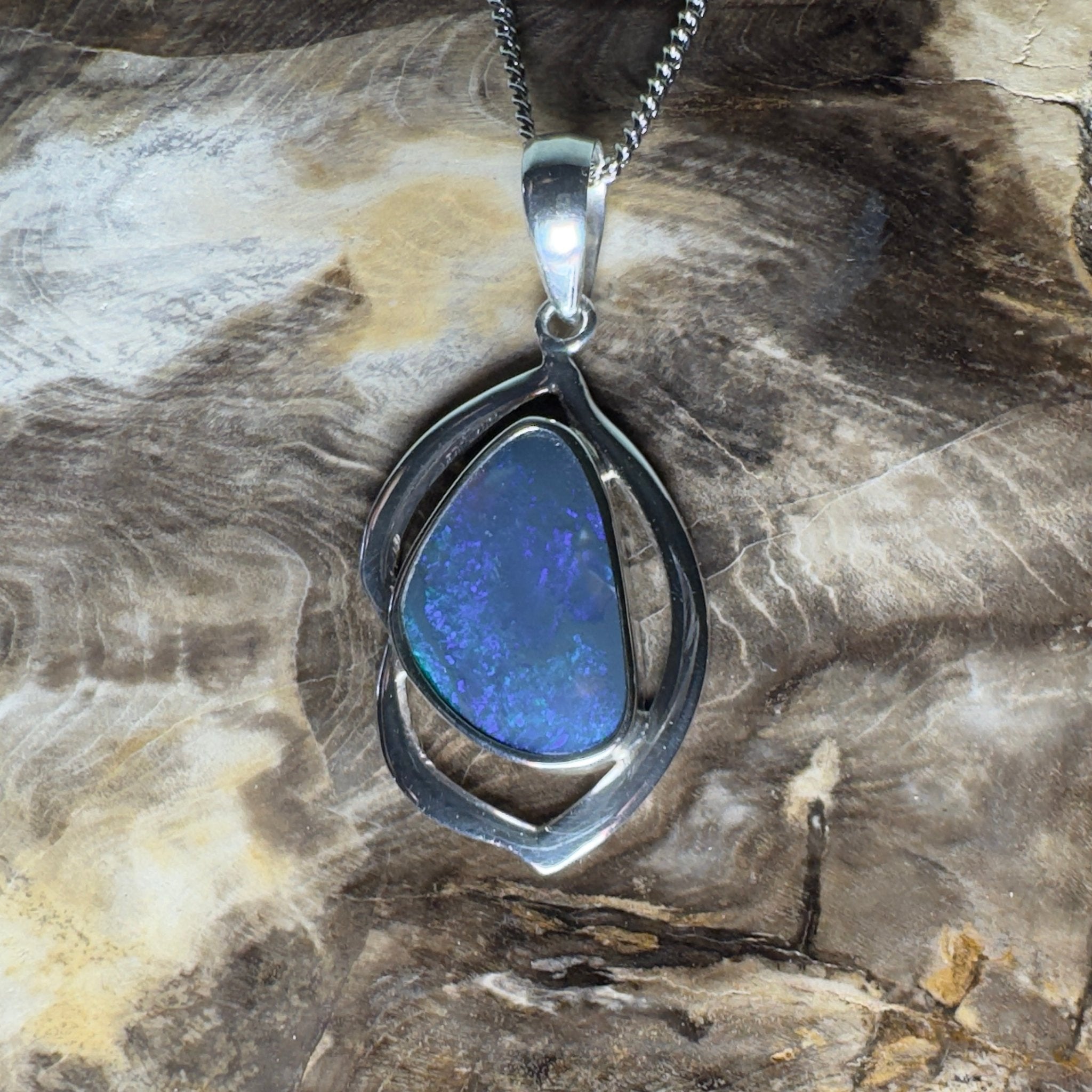 Blue Trench Glow ~ 4.9ct Lightning Ridge Semi Black Opal 925 Silver Pendant