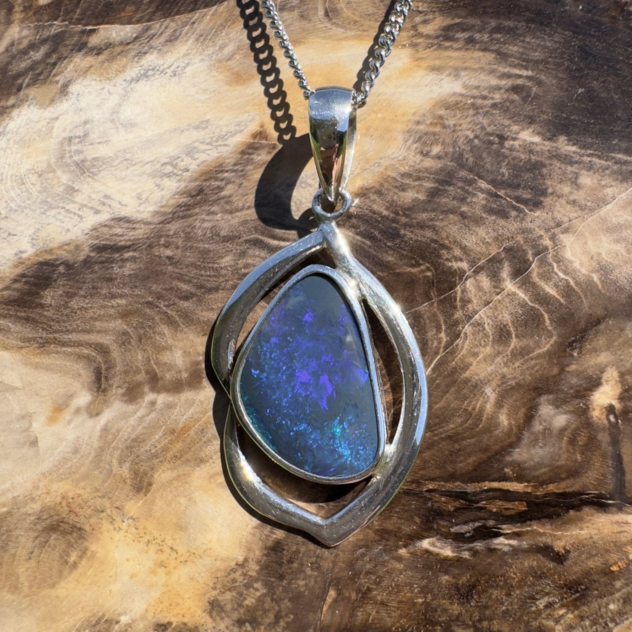 Blue Trench Glow ~ 4.9ct Lightning Ridge Semi Black Opal 925 Silver Pendant