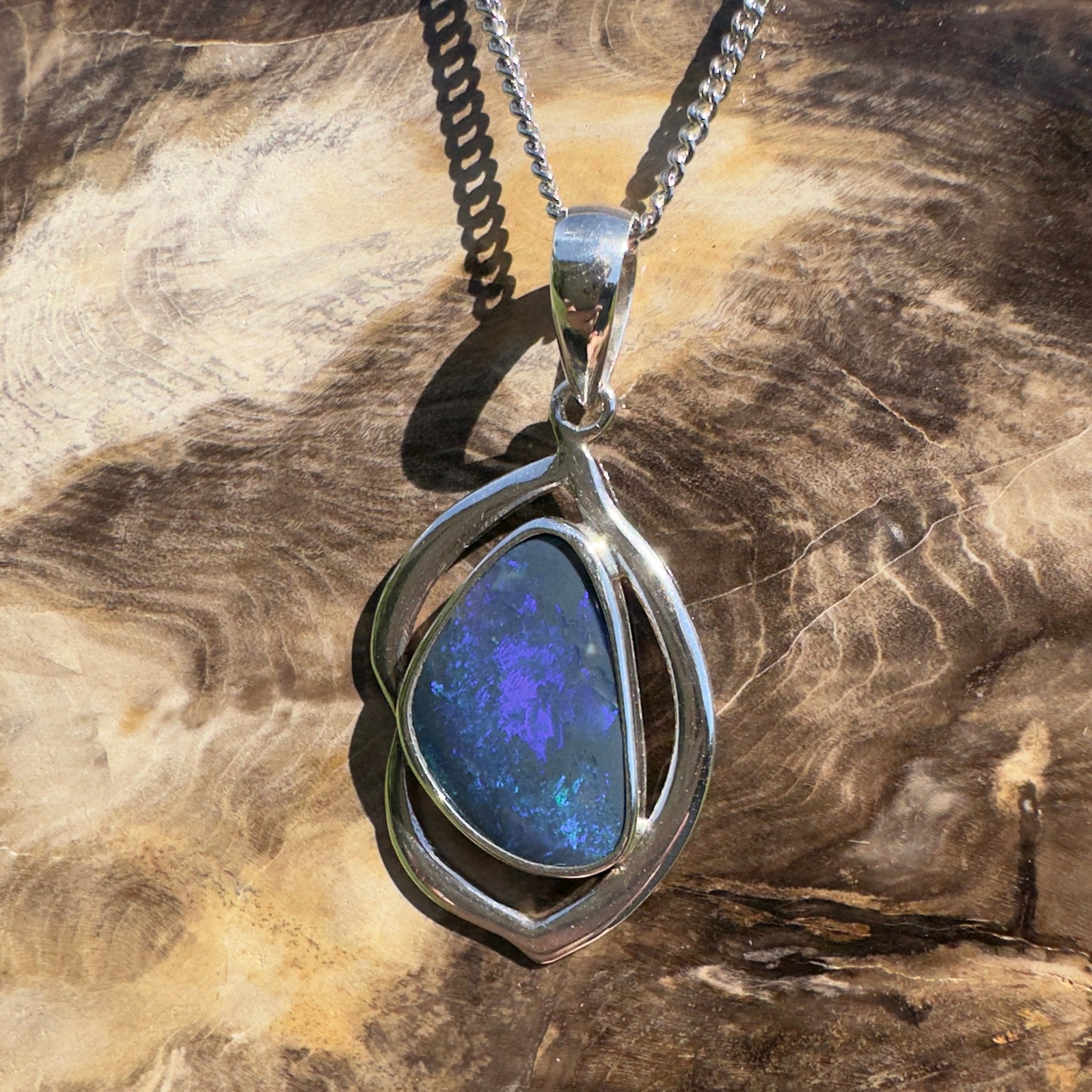 Blue Trench Glow ~ 4.9ct Lightning Ridge Semi Black Opal 925 Silver Pendant