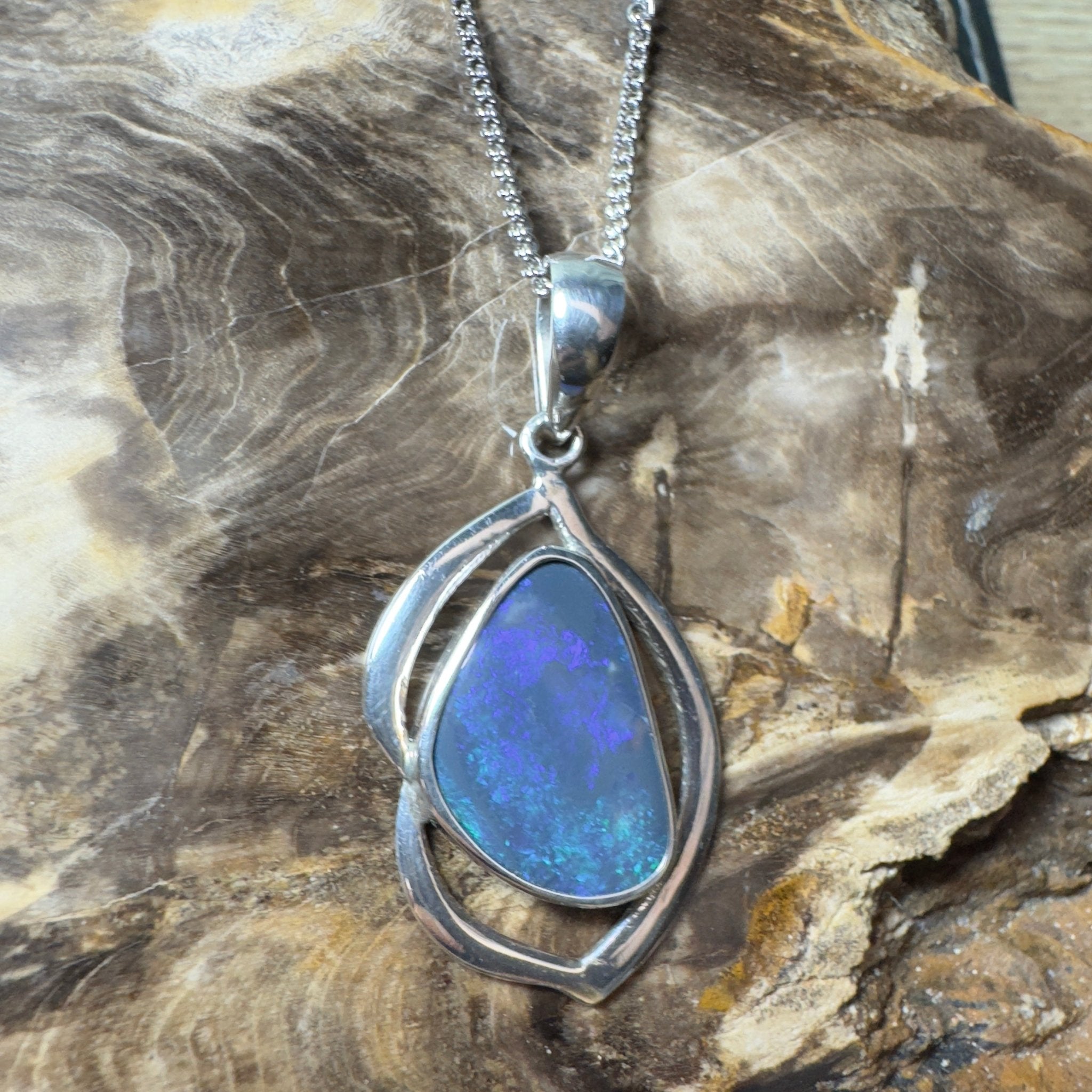 Blue Trench Glow ~ 4.9ct Lightning Ridge Semi Black Opal 925 Silver Pendant