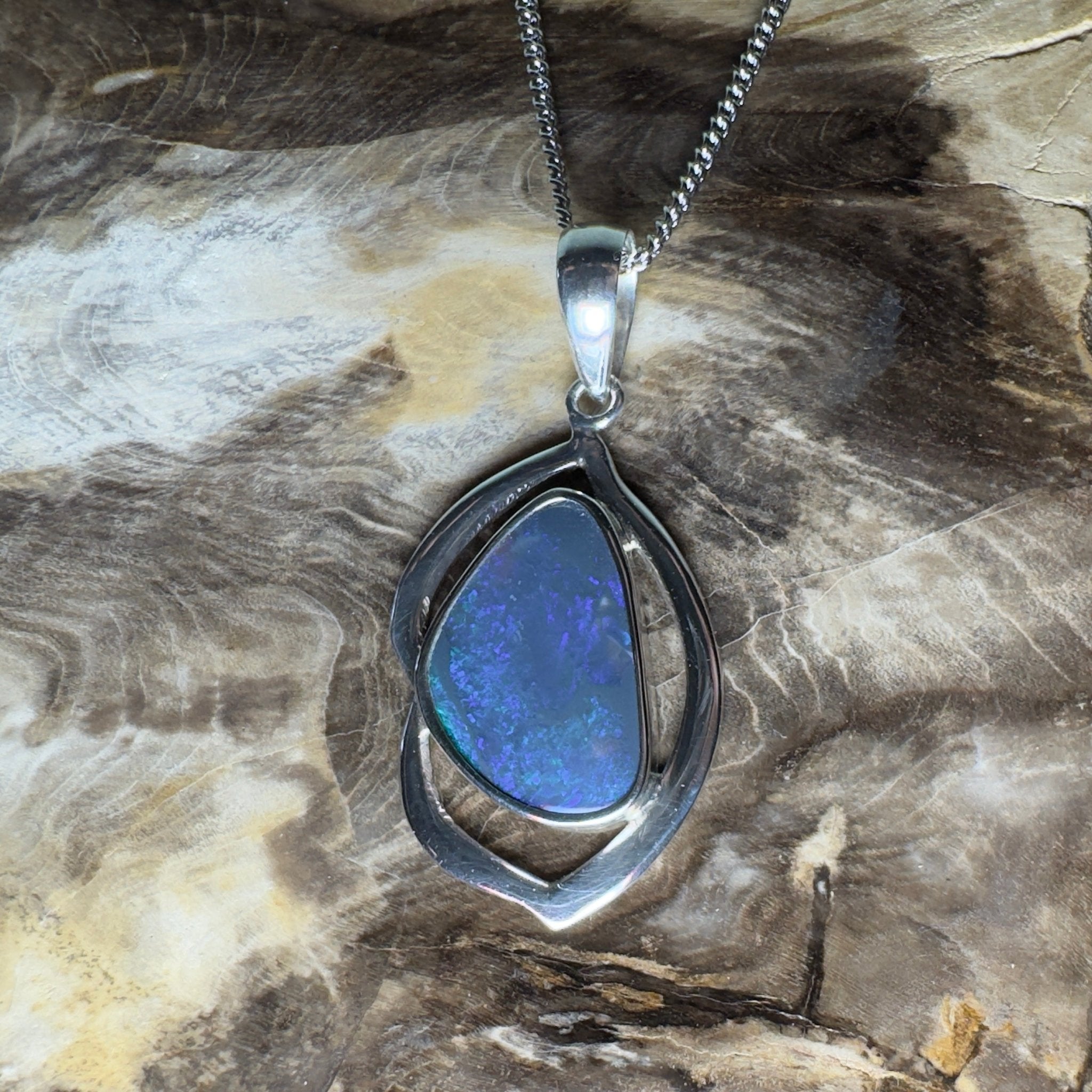 Blue Trench Glow ~ 4.9ct Lightning Ridge Semi Black Opal 925 Silver Pendant
