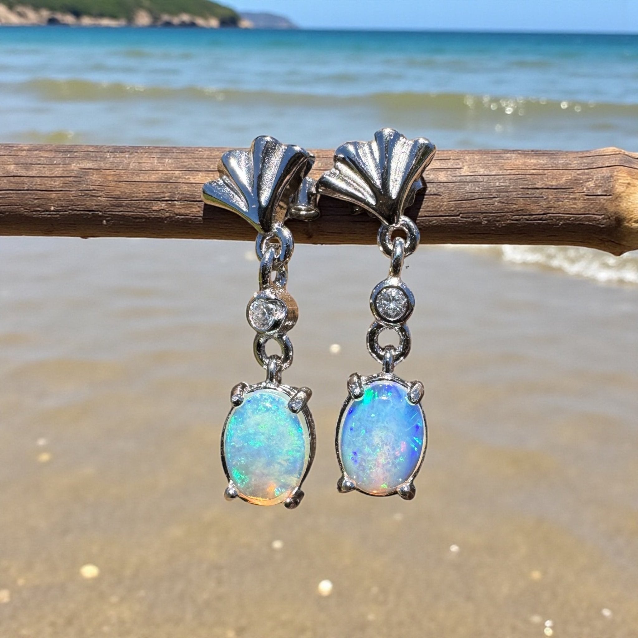 Bluewater Wavebeam - 1.2ct Lightning Ridge Opal 925 Silver Earrings