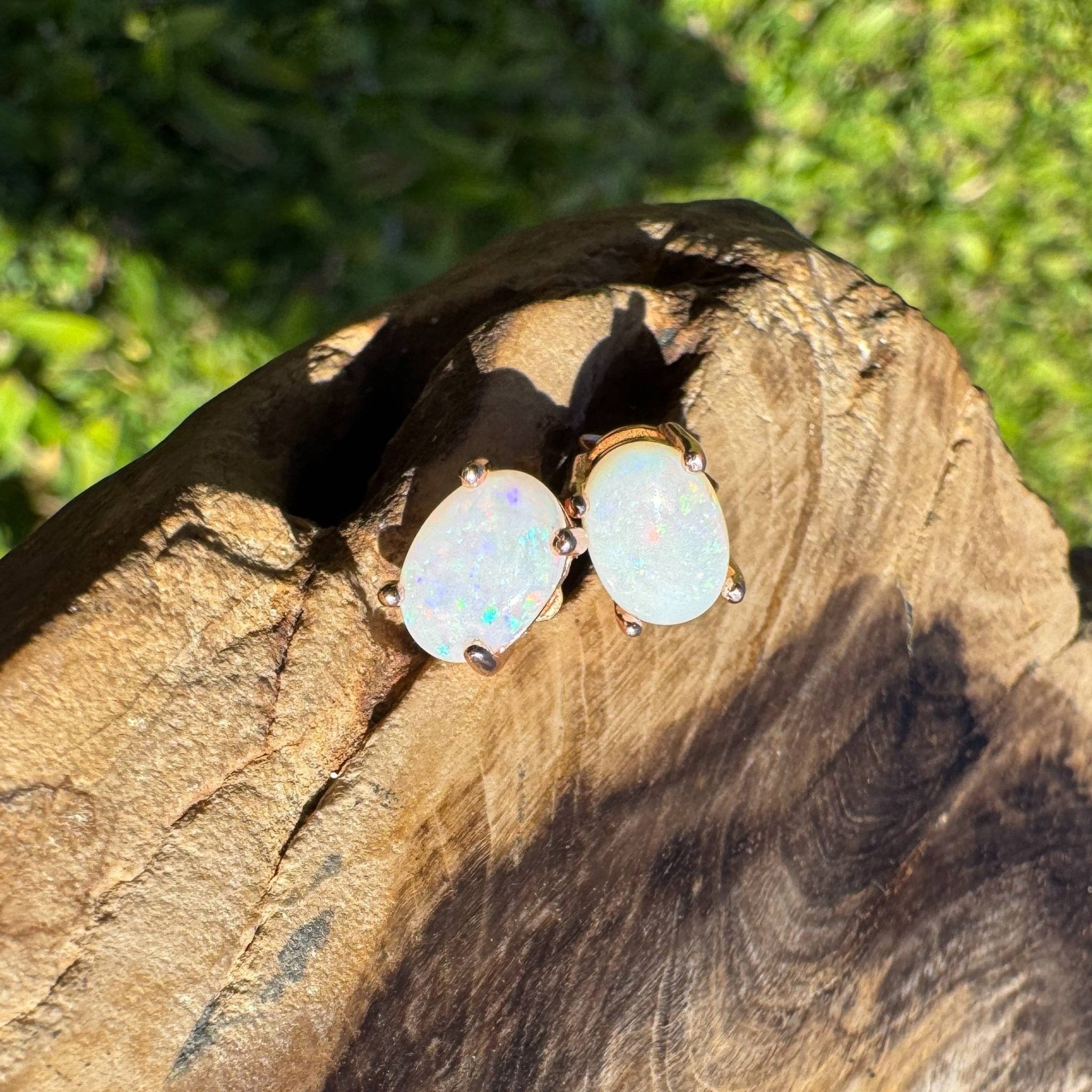 Blush Aurora ~ 1.4ct Coober Pedy Opal Rose Gold Coated Sterling Silver Earrings