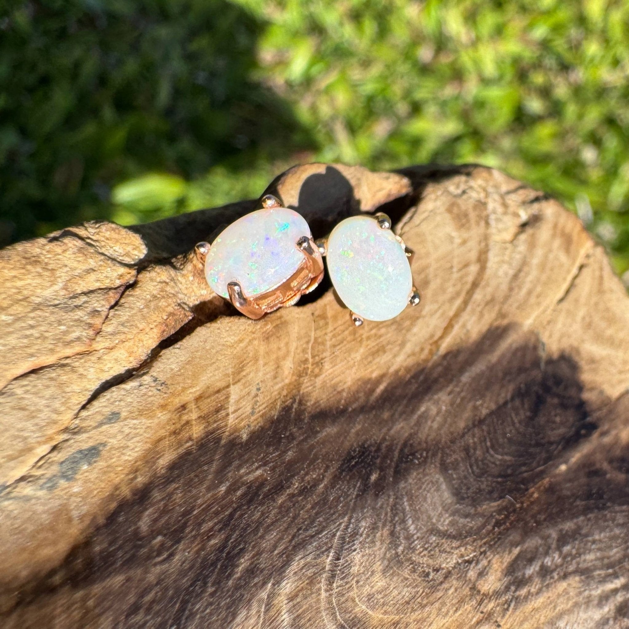 Blush Aurora ~ 1.4ct Coober Pedy Opal Rose Gold Coated Sterling Silver Earrings