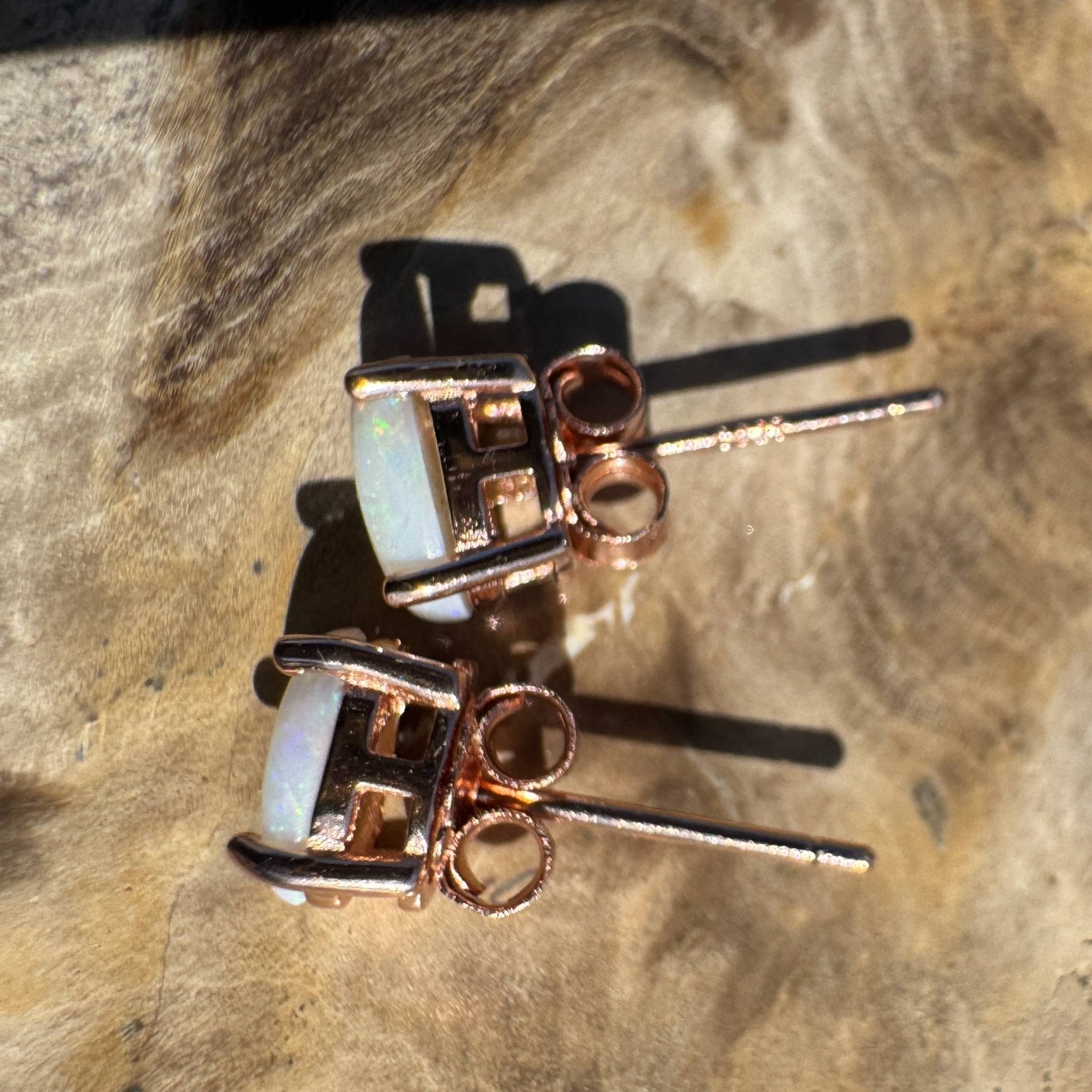 Blush Aurora ~ 1.4ct Coober Pedy Opal Rose Gold Coated Sterling Silver Earrings