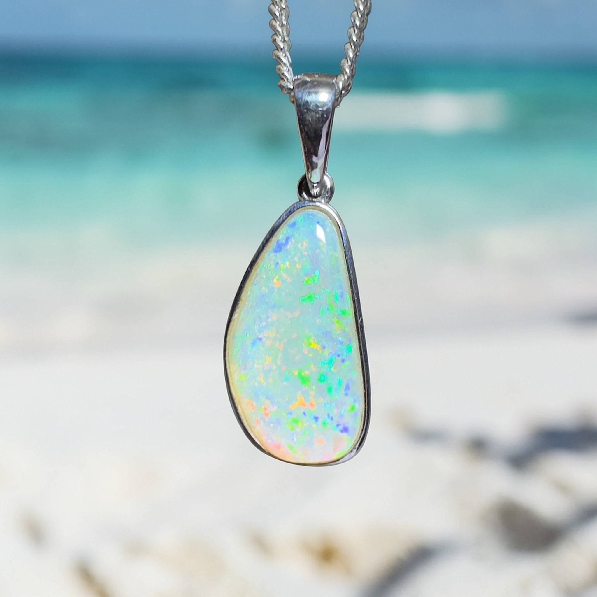 Bondi Beach Brightness ~ 2.1ct Coober Pedy Opal 925 Silver Pendant