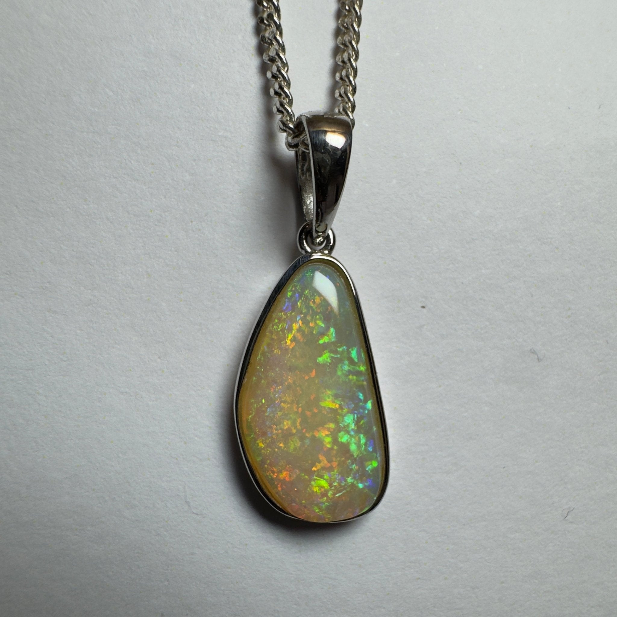 Bondi Beach Brightness ~ 2.1ct Coober Pedy Opal 925 Silver Pendant