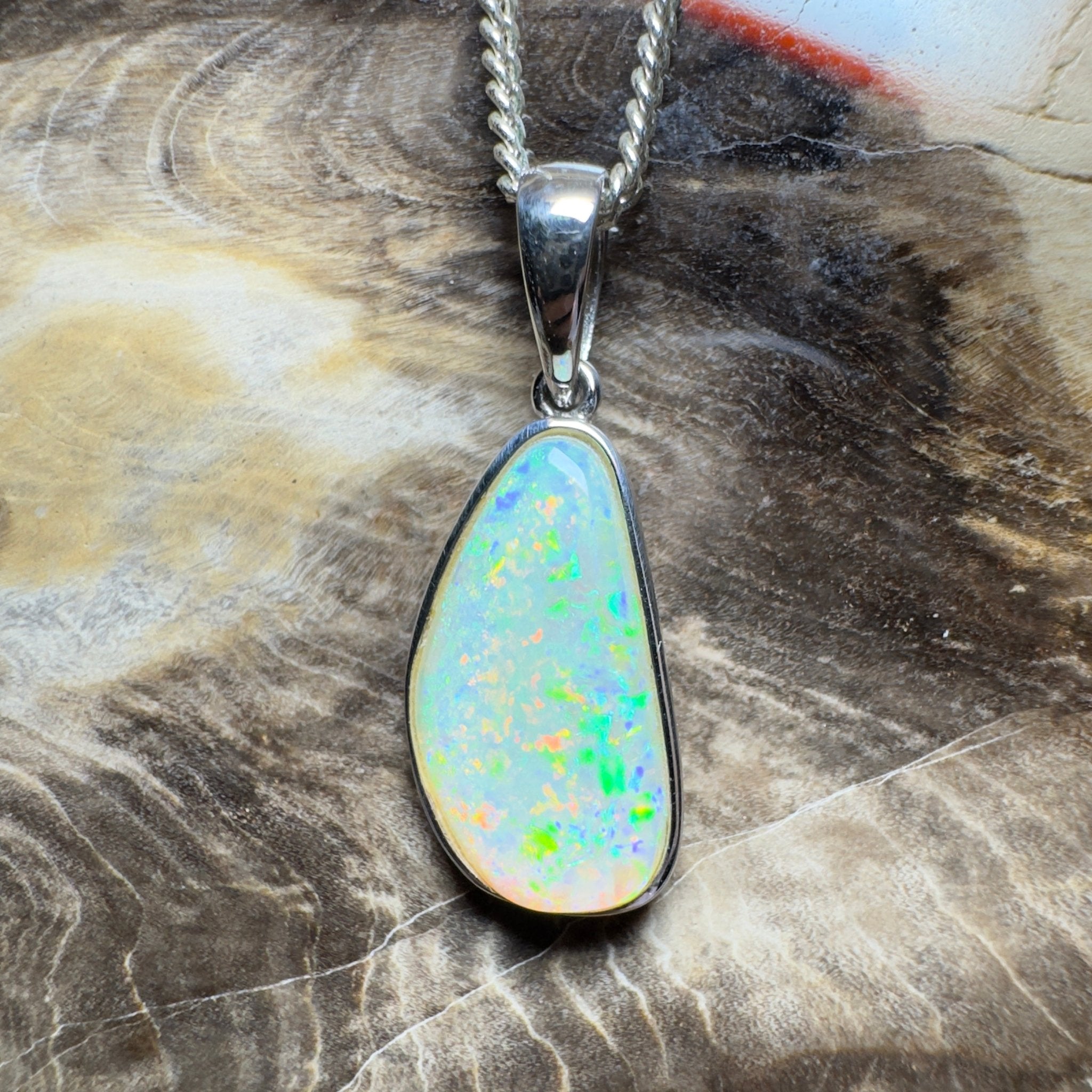 Bondi Beach Brightness ~ 2.1ct Coober Pedy Opal 925 Silver Pendant