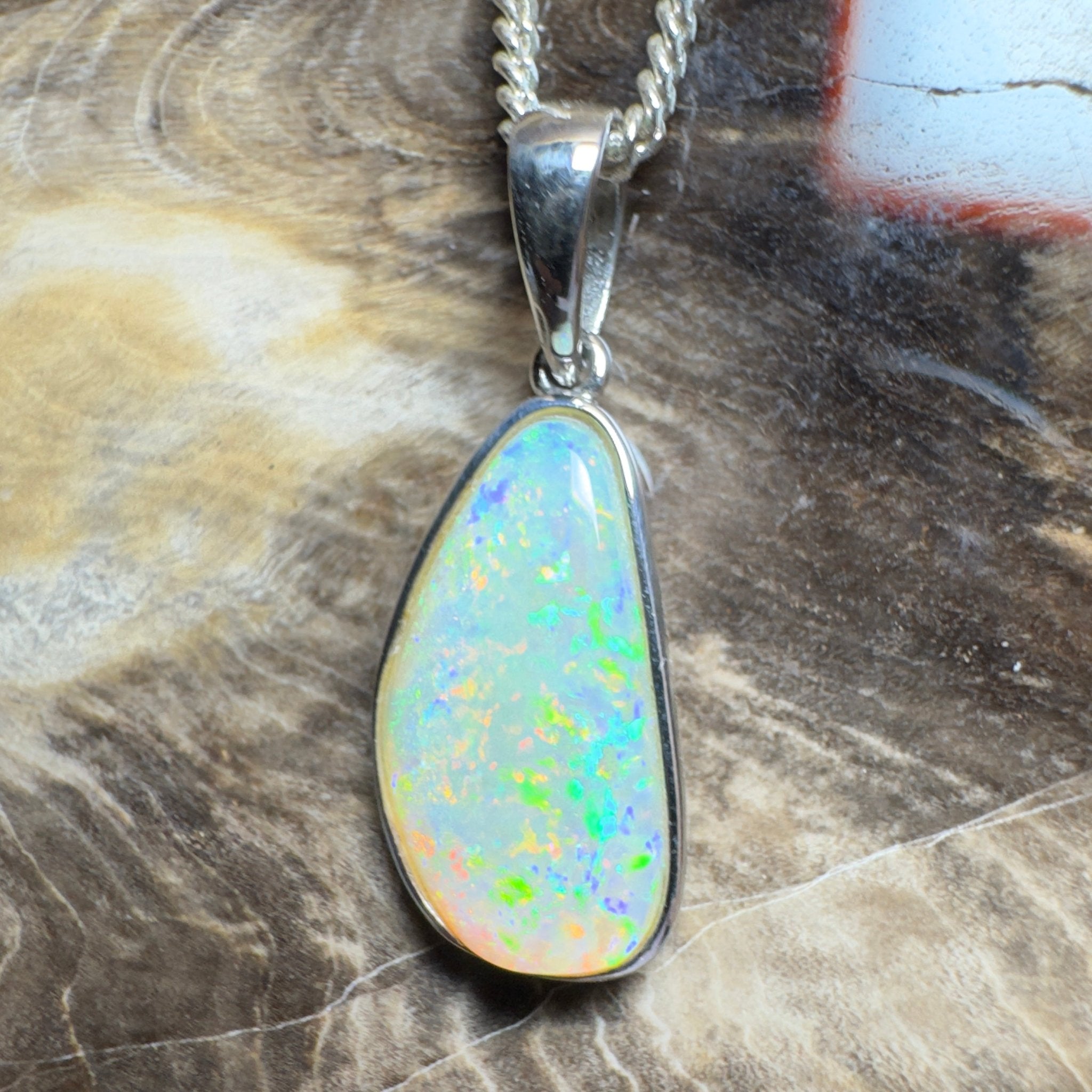 Bondi Beach Brightness ~ 2.1ct Coober Pedy Opal 925 Silver Pendant