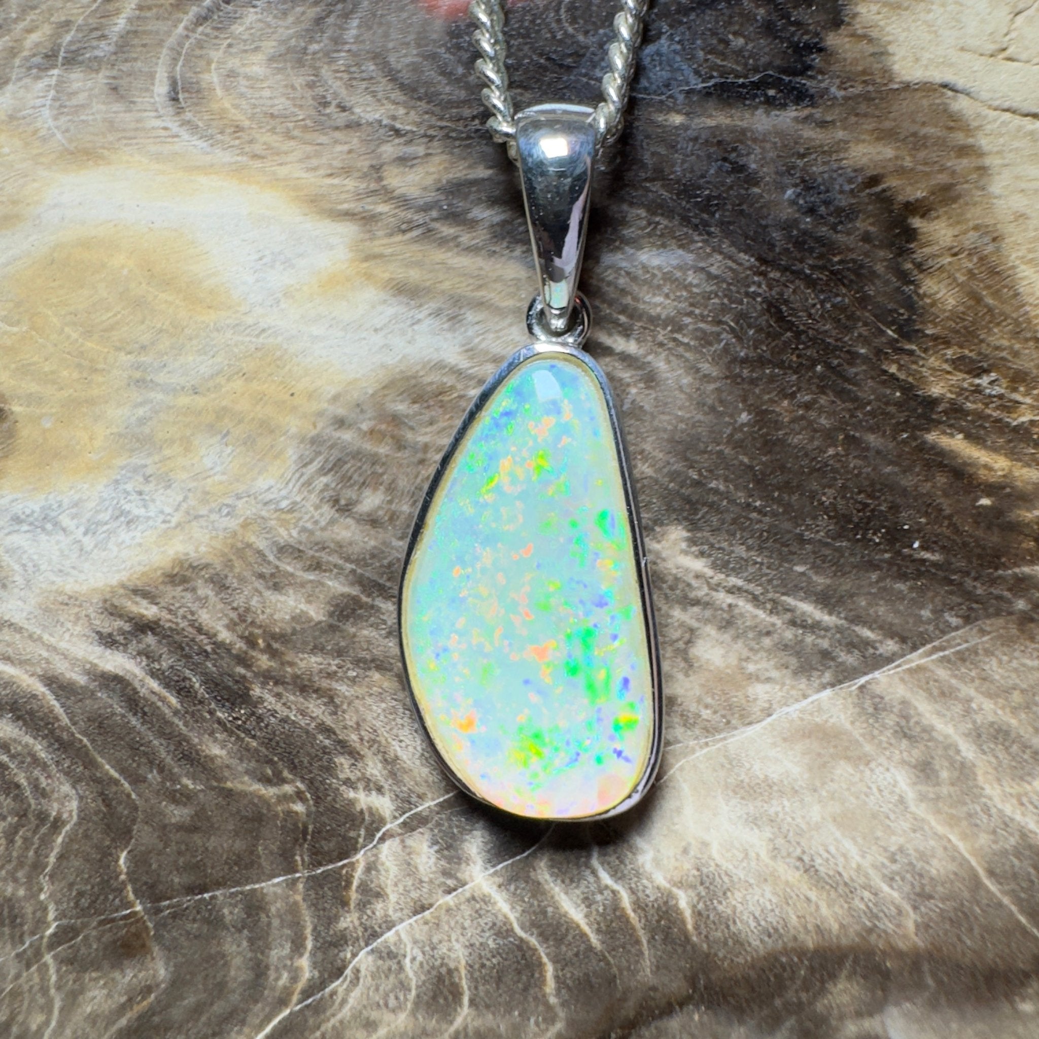 Bondi Beach Brightness ~ 2.1ct Coober Pedy Opal 925 Silver Pendant