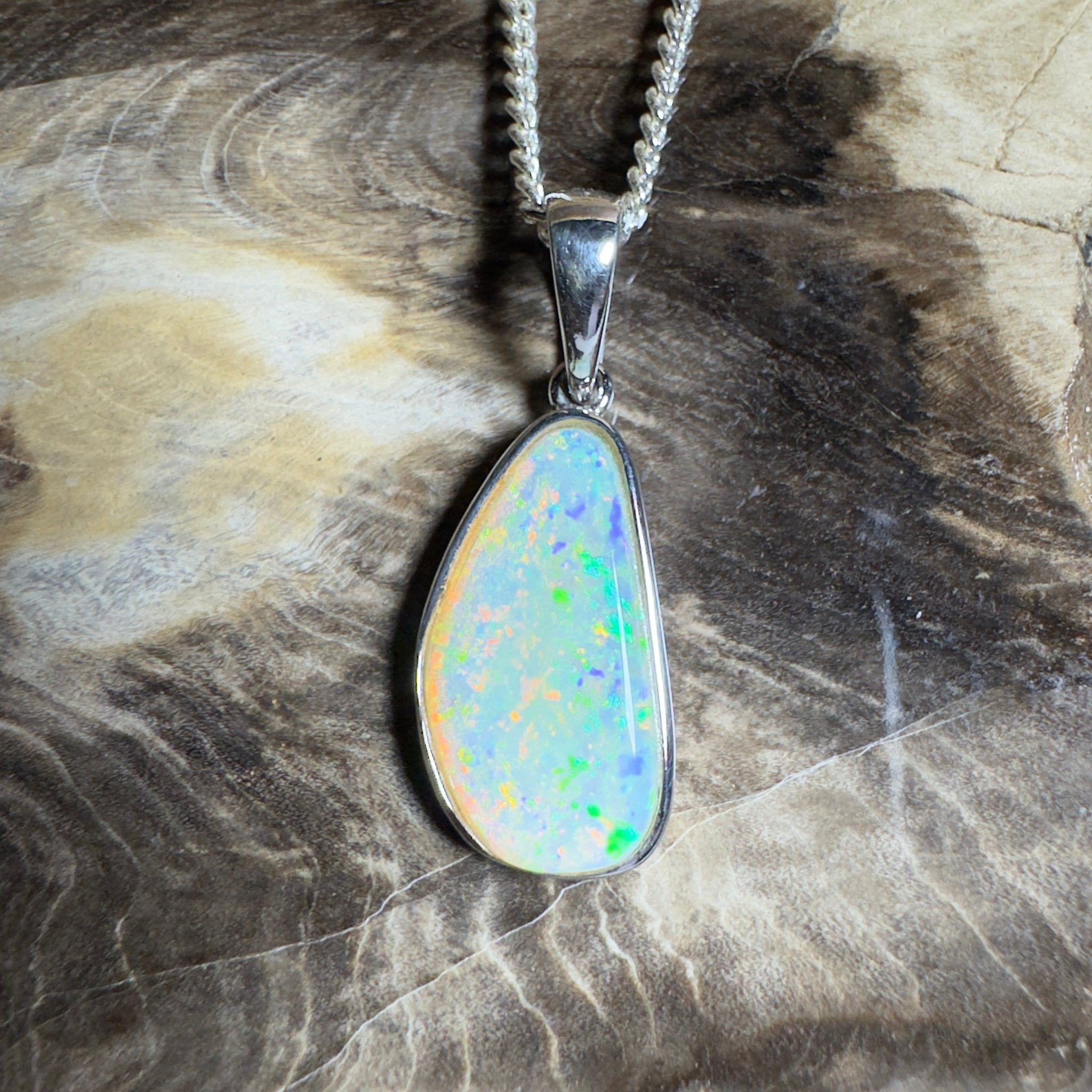 Bondi Beach Brightness ~ 2.1ct Coober Pedy Opal 925 Silver Pendant
