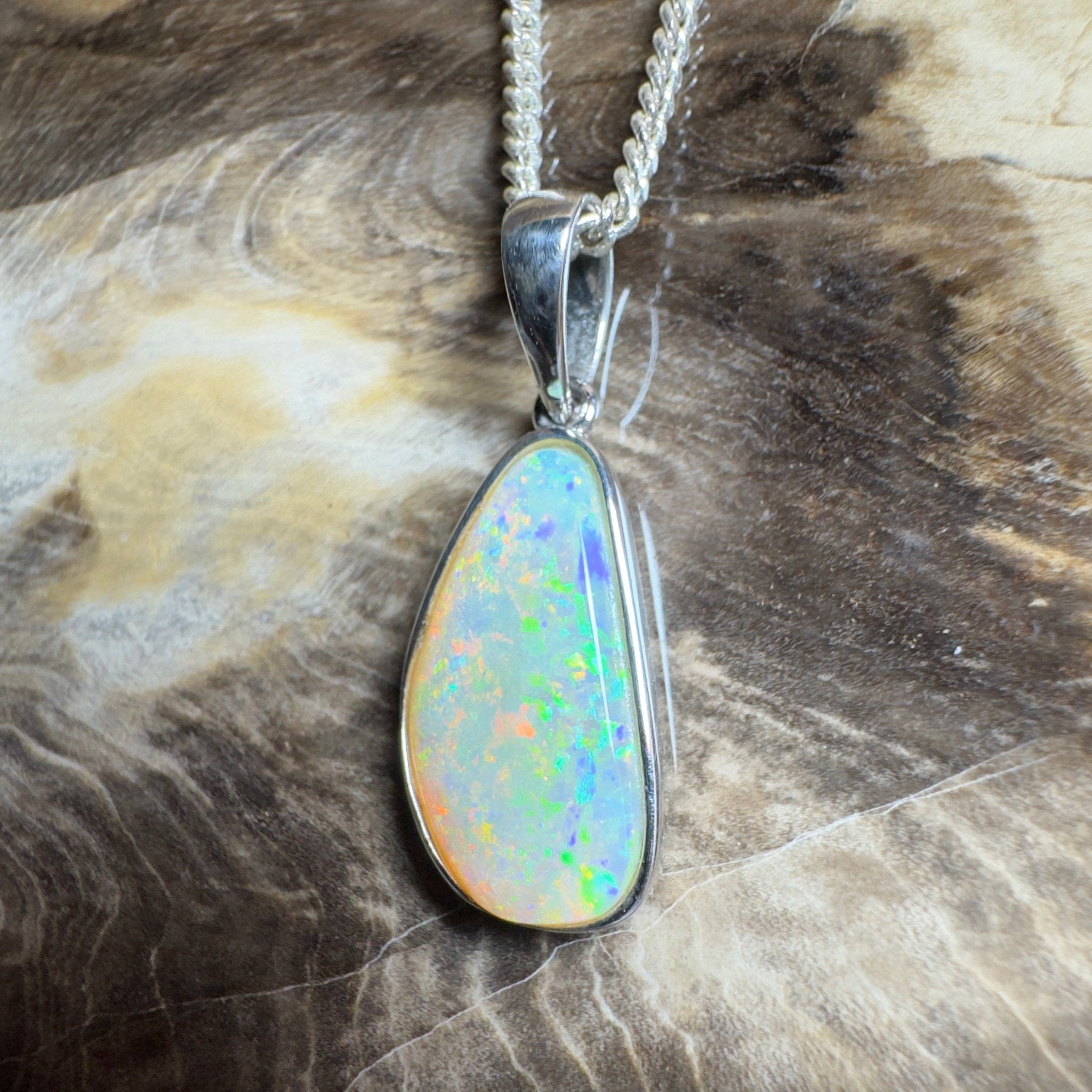 Bondi Beach Brightness ~ 2.1ct Coober Pedy Opal 925 Silver Pendant