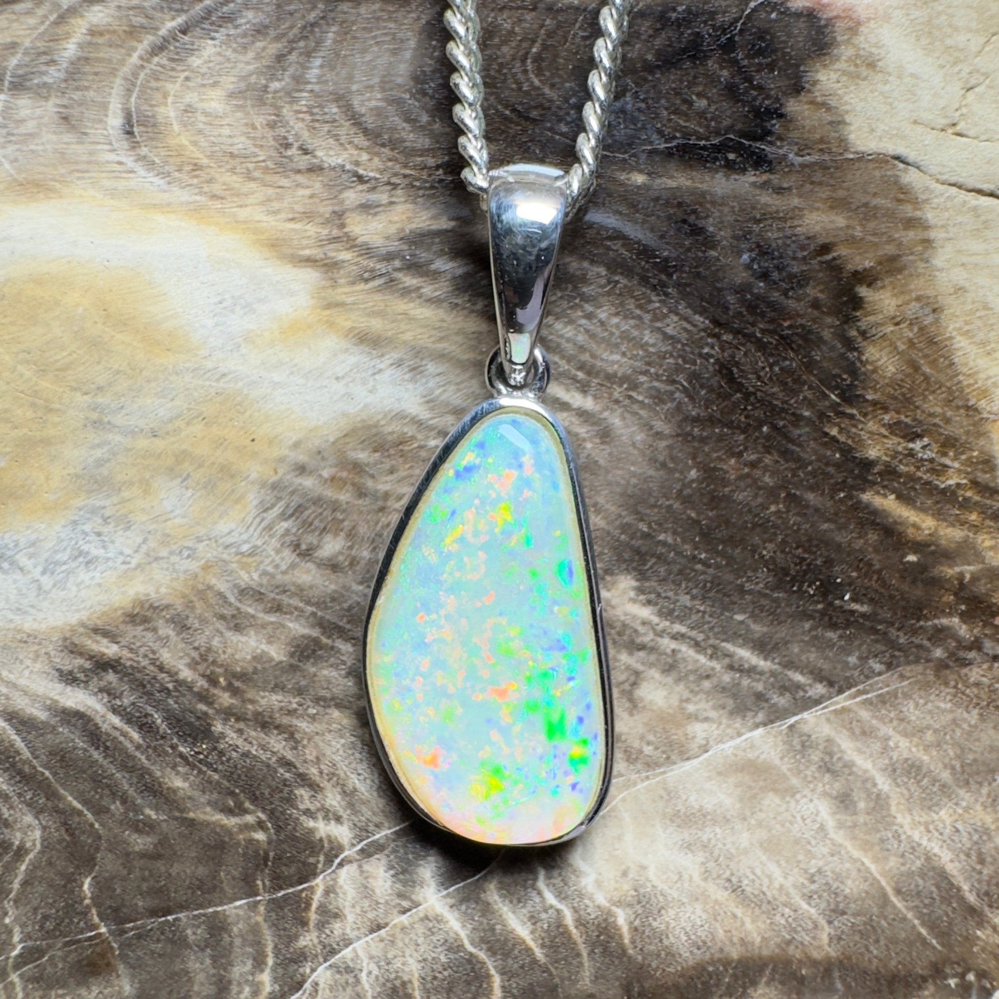 Bondi Beach Brightness ~ 2.1ct Coober Pedy Opal 925 Silver Pendant