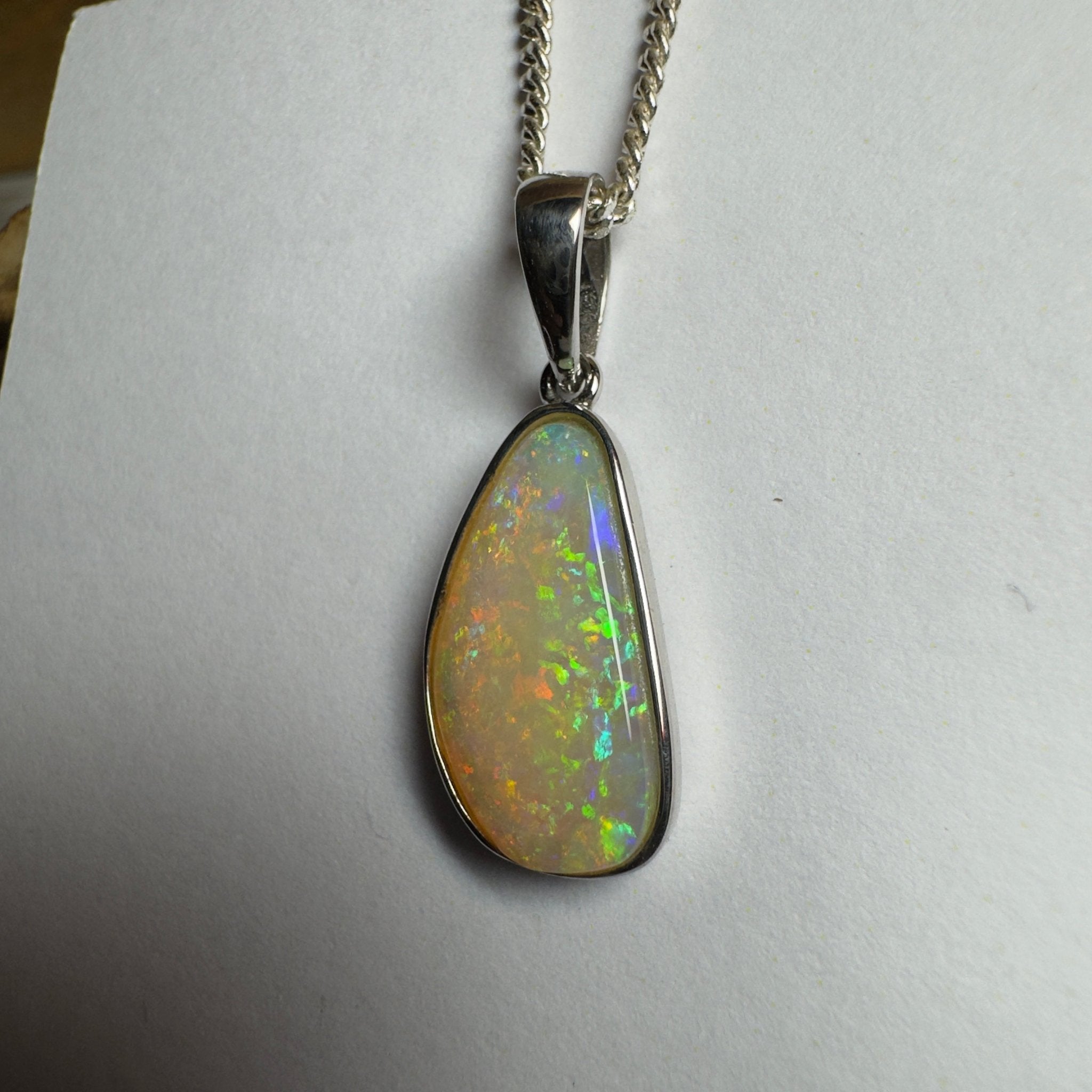 Bondi Beach Brightness ~ 2.1ct Coober Pedy Opal 925 Silver Pendant