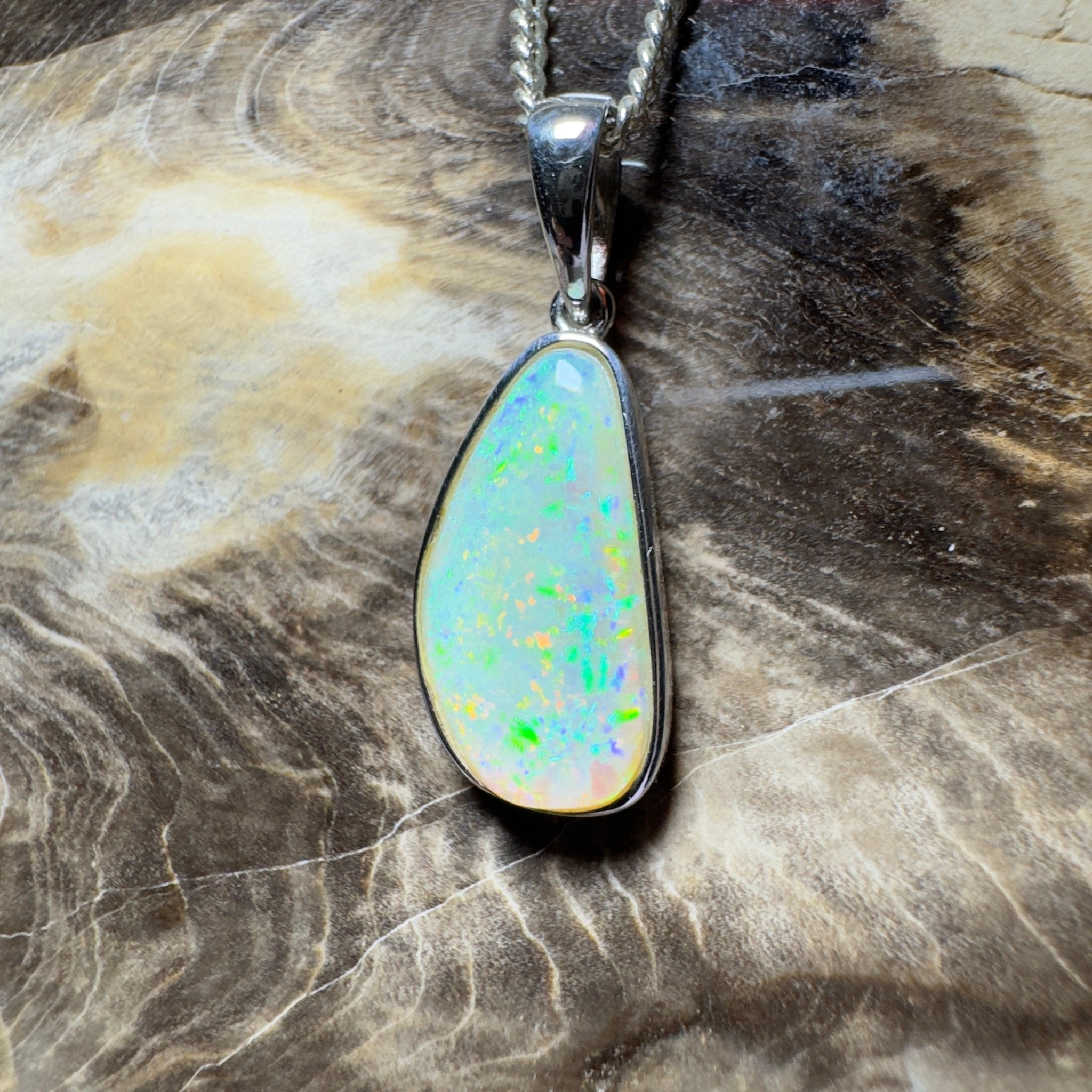 Bondi Beach Brightness ~ 2.1ct Coober Pedy Opal 925 Silver Pendant