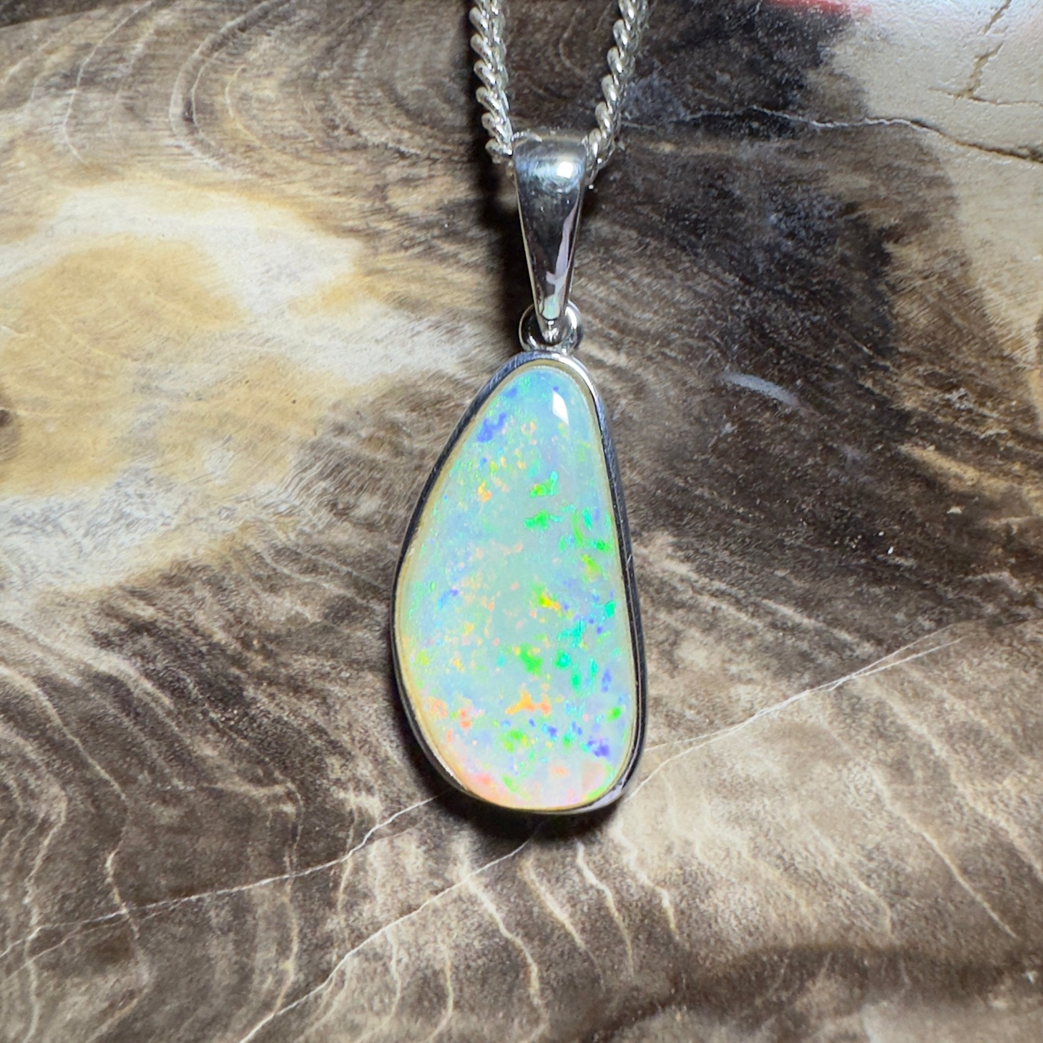 Bondi Beach Brightness ~ 2.1ct Coober Pedy Opal 925 Silver Pendant