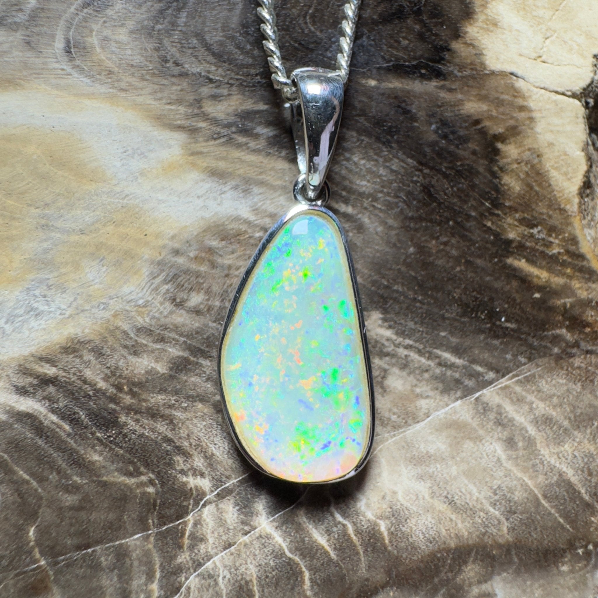 Bondi Beach Brightness ~ 2.1ct Coober Pedy Opal 925 Silver Pendant
